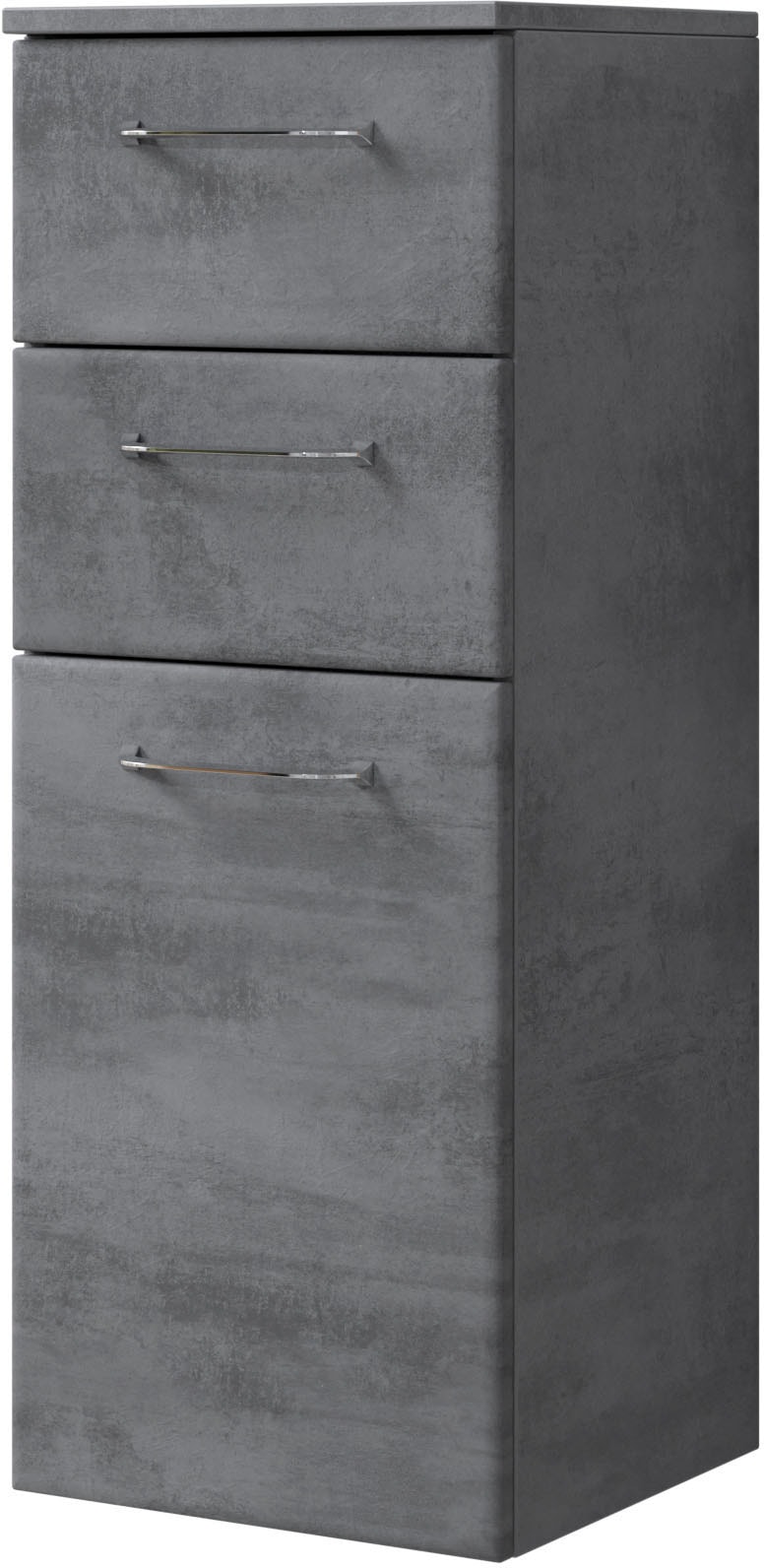 Image of Saphir Unterschrank "Quickset 945 Badschrank mit 1 Tür, 2 Schubladen, 35 cm breit" Badezimmermöbel inkl. Türdämpfer, Oxid Dunkelgrau, Griffe Chrom Glanz