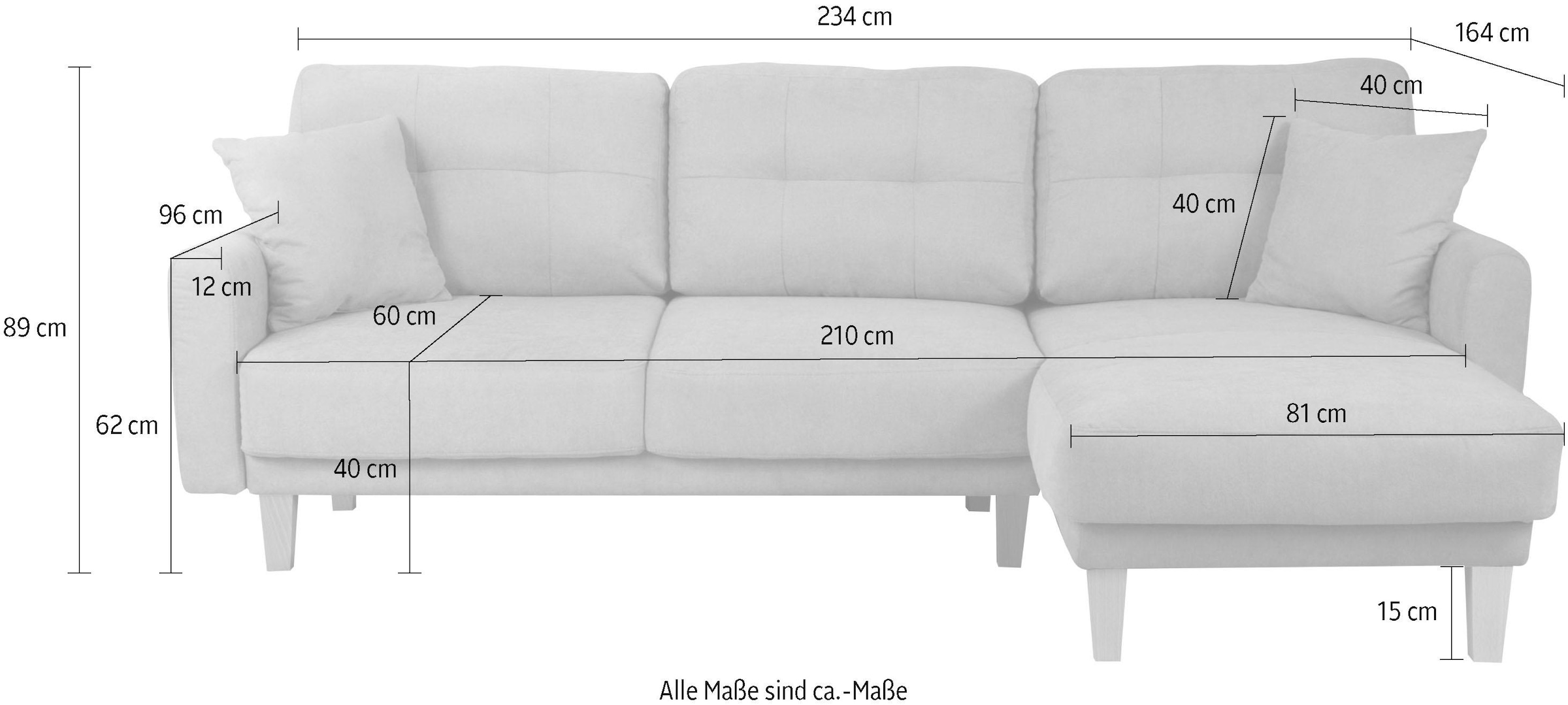 Home affaire Ecksofa »TRIPLO optionale Schlafsofa mit Bettkasten, Masse B/T/H: 234/164/89 cm« L-Form wahlweise mit Bettfunktion - Liegefläche 132x210 cm