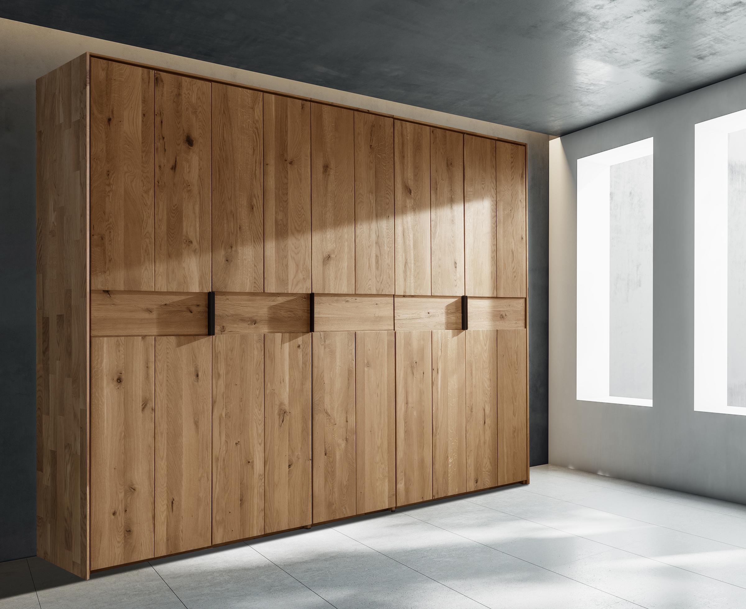 Image of Home affaire Kleiderschrank "Huven, Kleiderschrank mit viel Stauraum, aus Massivem Eichenholz" Scandi, 218cm Hoch, 1 Kleiderstange & 1 Fach, Bügelgriff & Soft-Close