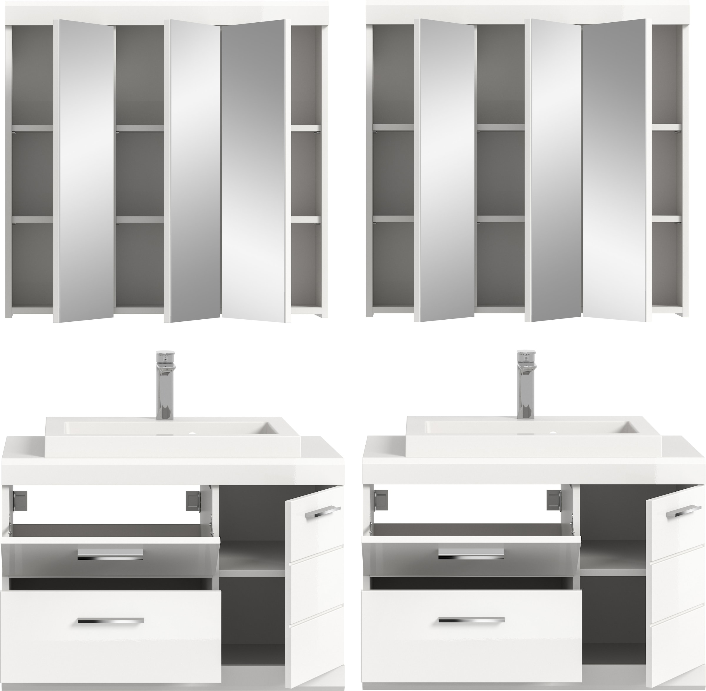 welltime Ensemble de meubles de salle de bain »SIENA, 4-teilig, je 2x Waschtisch inkl. Waschbecken & Spiegelschrank«
