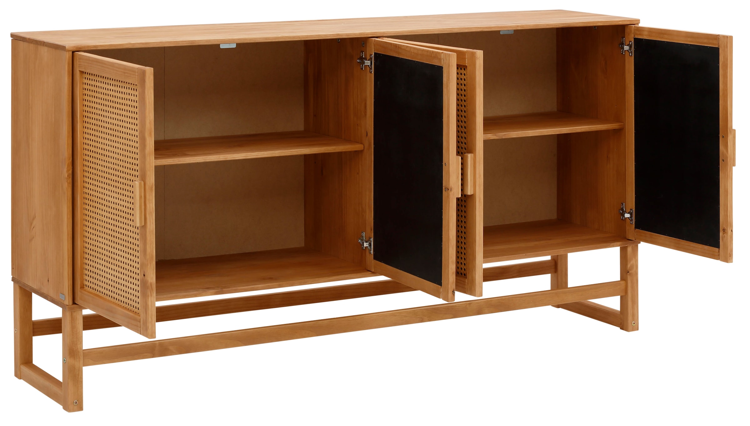Home affaire Sideboard »Linz«, Kommode mit Rattangeflecht auf den Türfronten, aus Massivholz