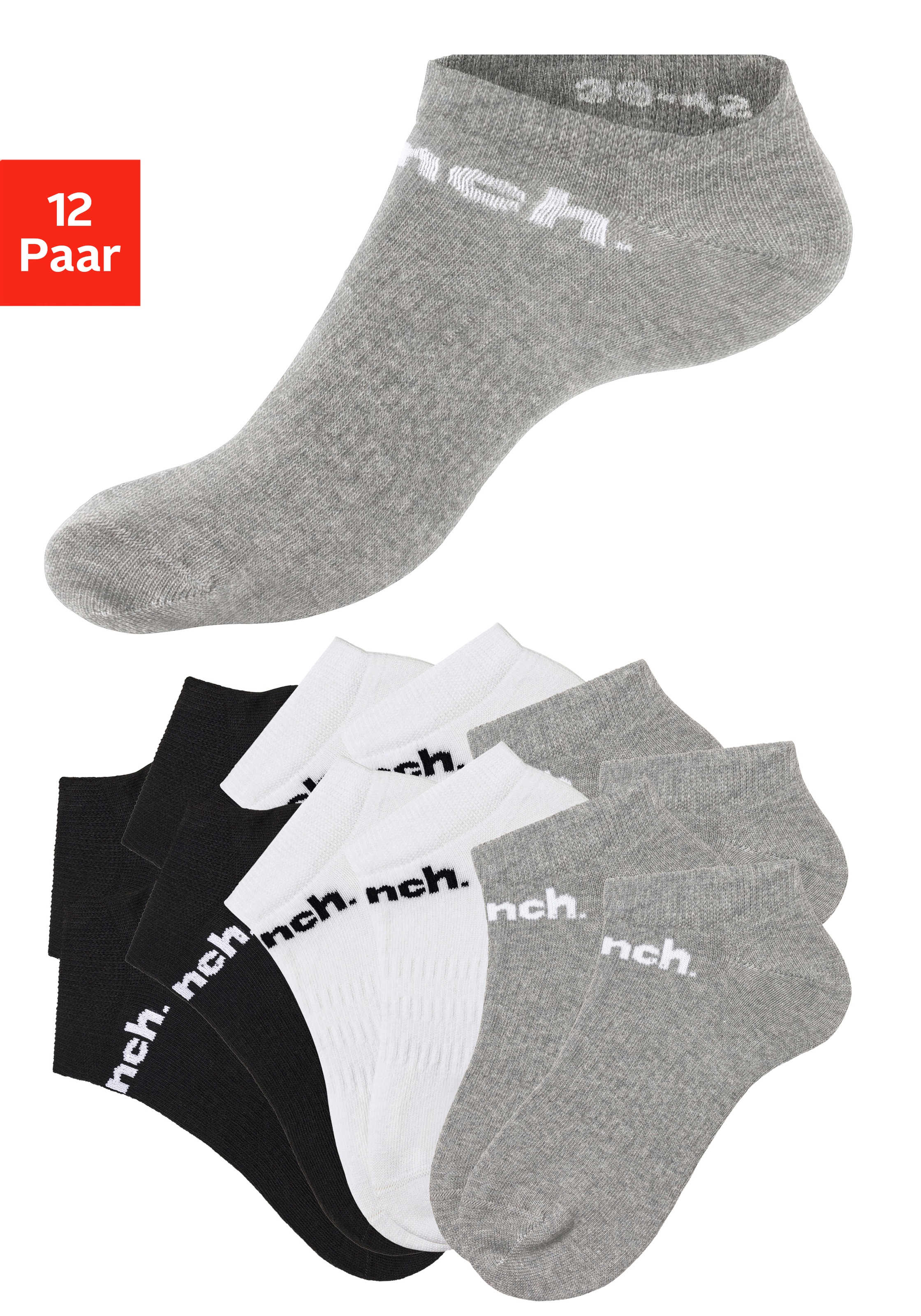 Image of Bench. Sportsocken Packung, 12 Paar tlg. Sneakersocken mit klassischem Logoschriftzug