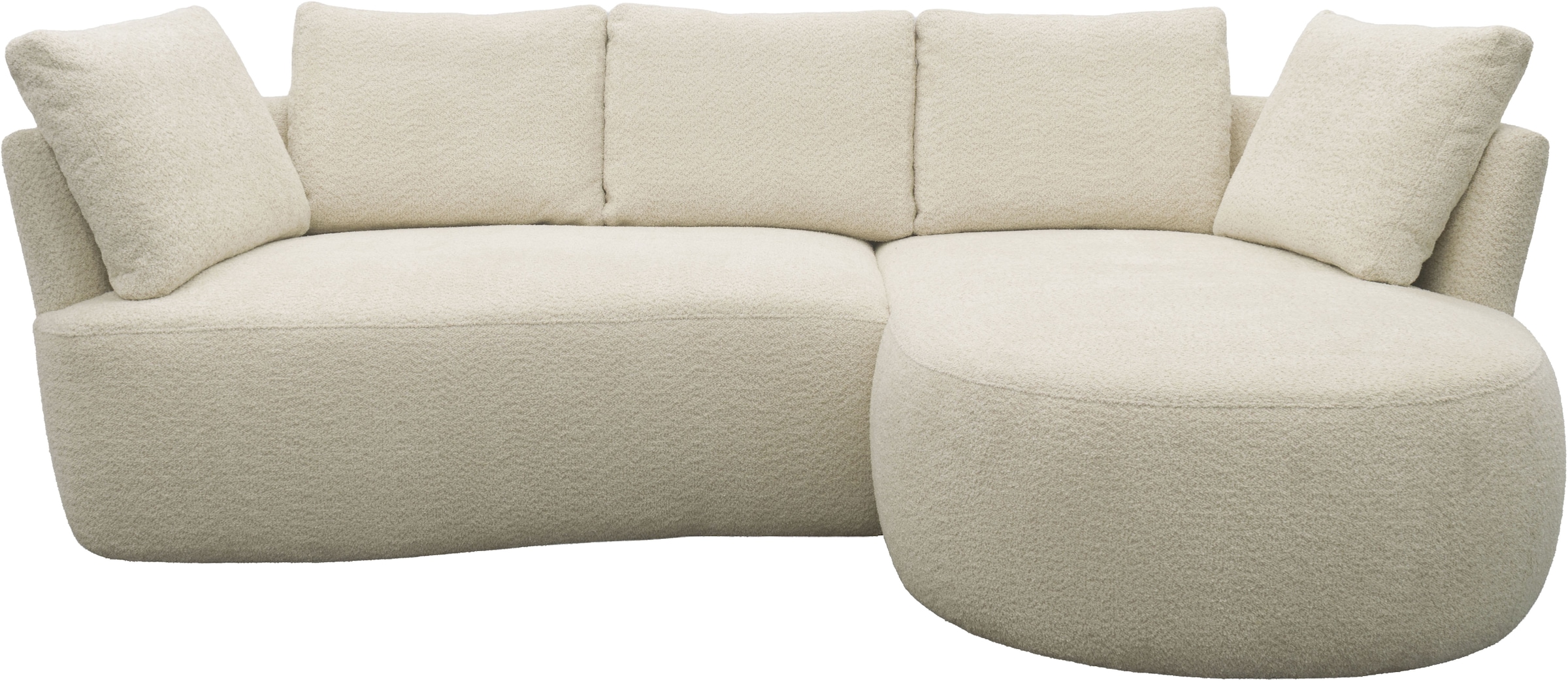 DOMO collection Canapé d'angle »Lumin, B/T: 267/170 cm, abgerunde Form, charmantes Design, cozy chic« Équipé de ressorts ensachés et de 5 coussins dorsaux
