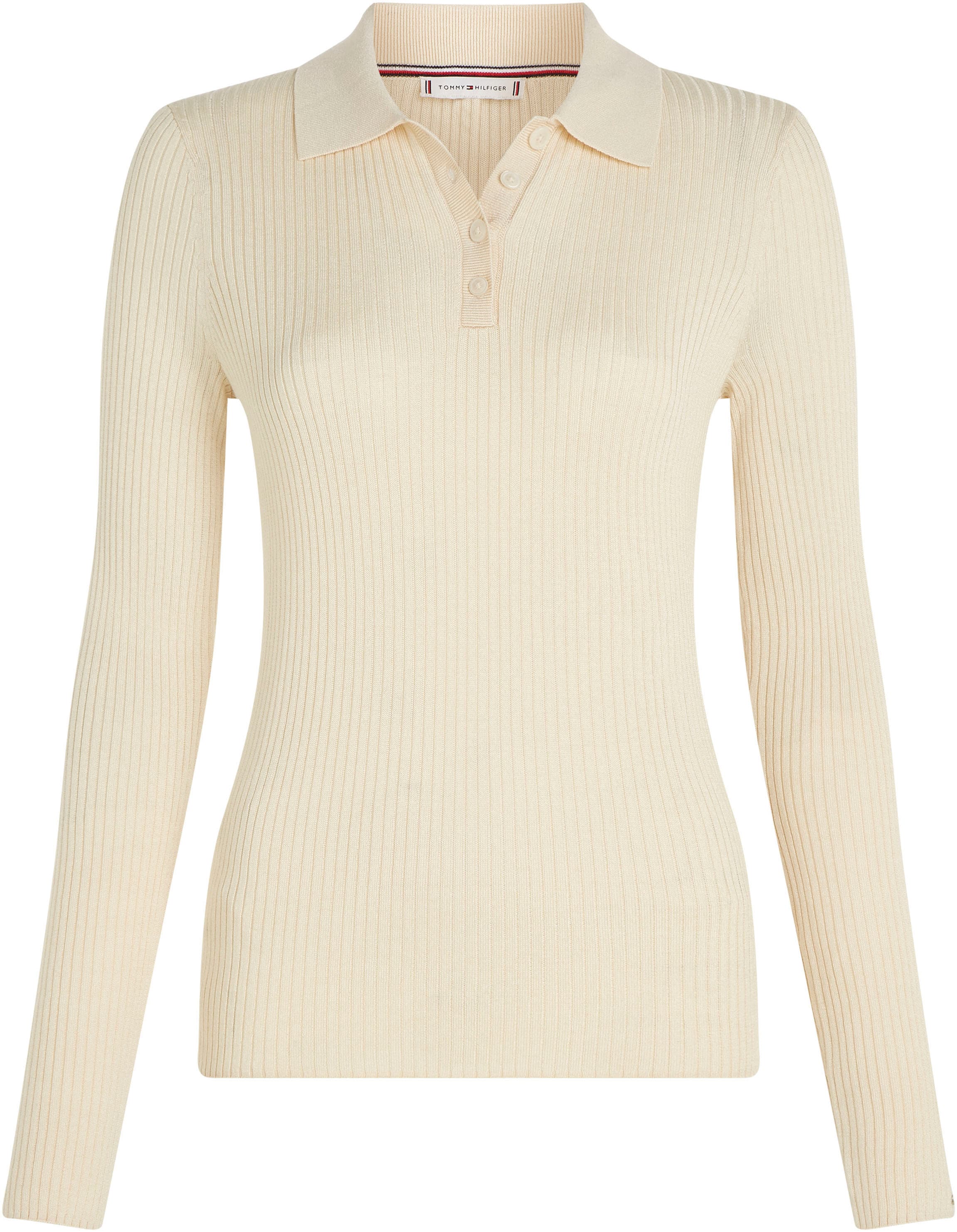 Polokragenpullover »FINE RIBS POLO SWEATER«, mit kurzer Knopfleiste