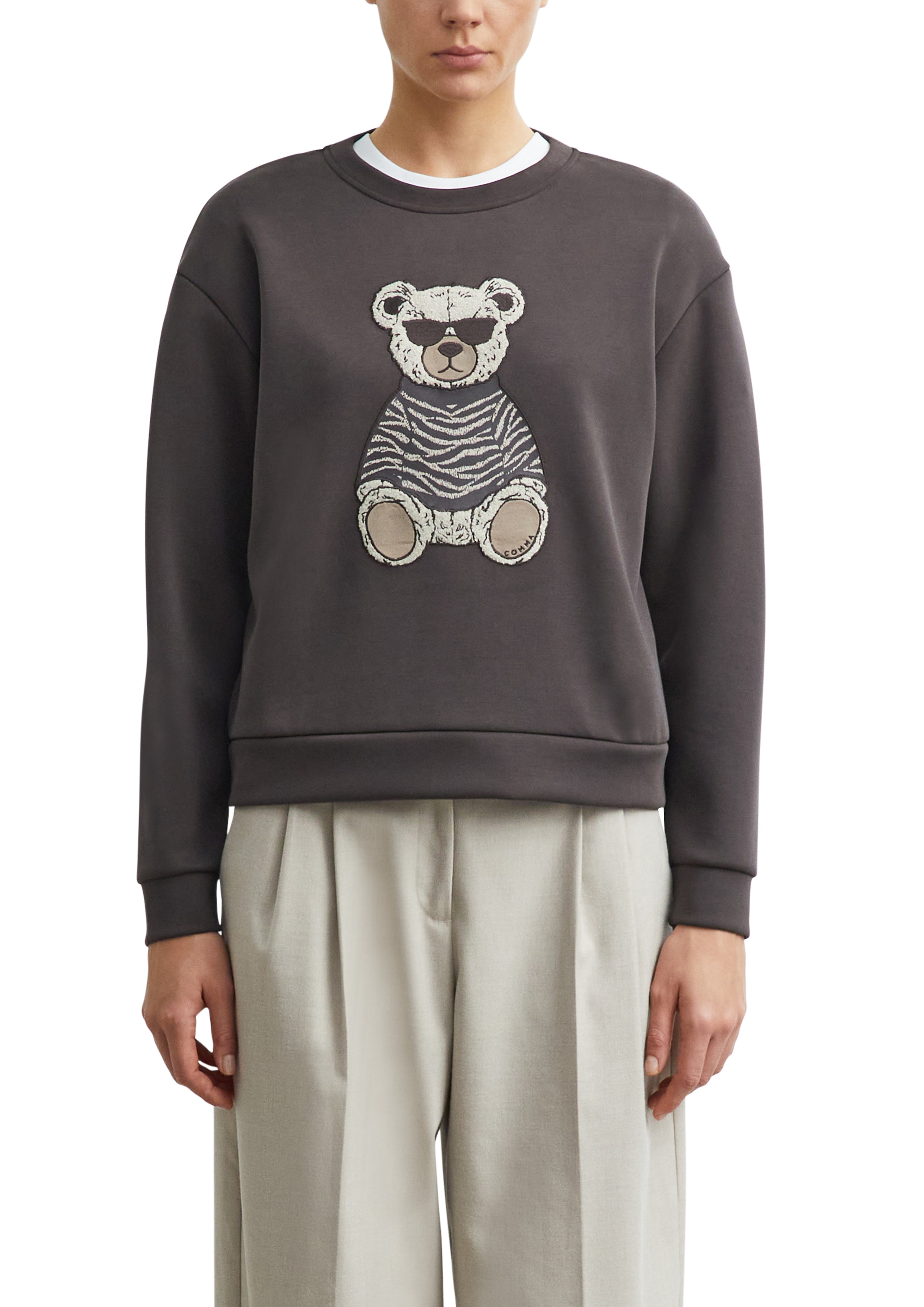 Image of Comma Sweater, mit Teddy-Stickerei / Viskose-Stretch
