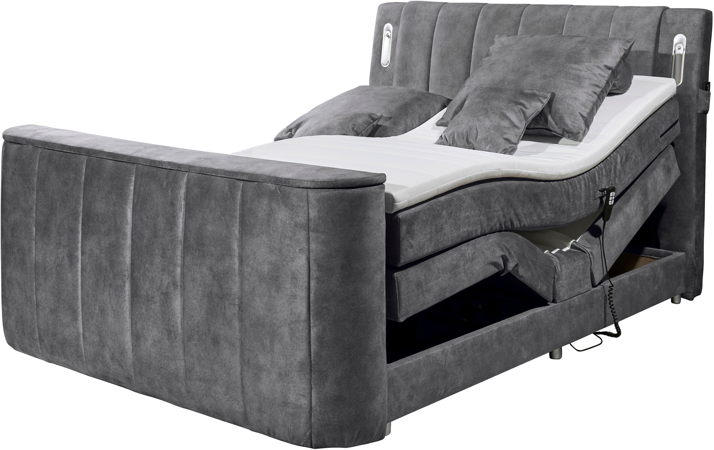 ED EXCITING DESIGN Boxspringbett »Dallas« 6 Stk. tlg. inkl. Topper, LED-Beleuchtung, motorisierter TV Halterung und Motor