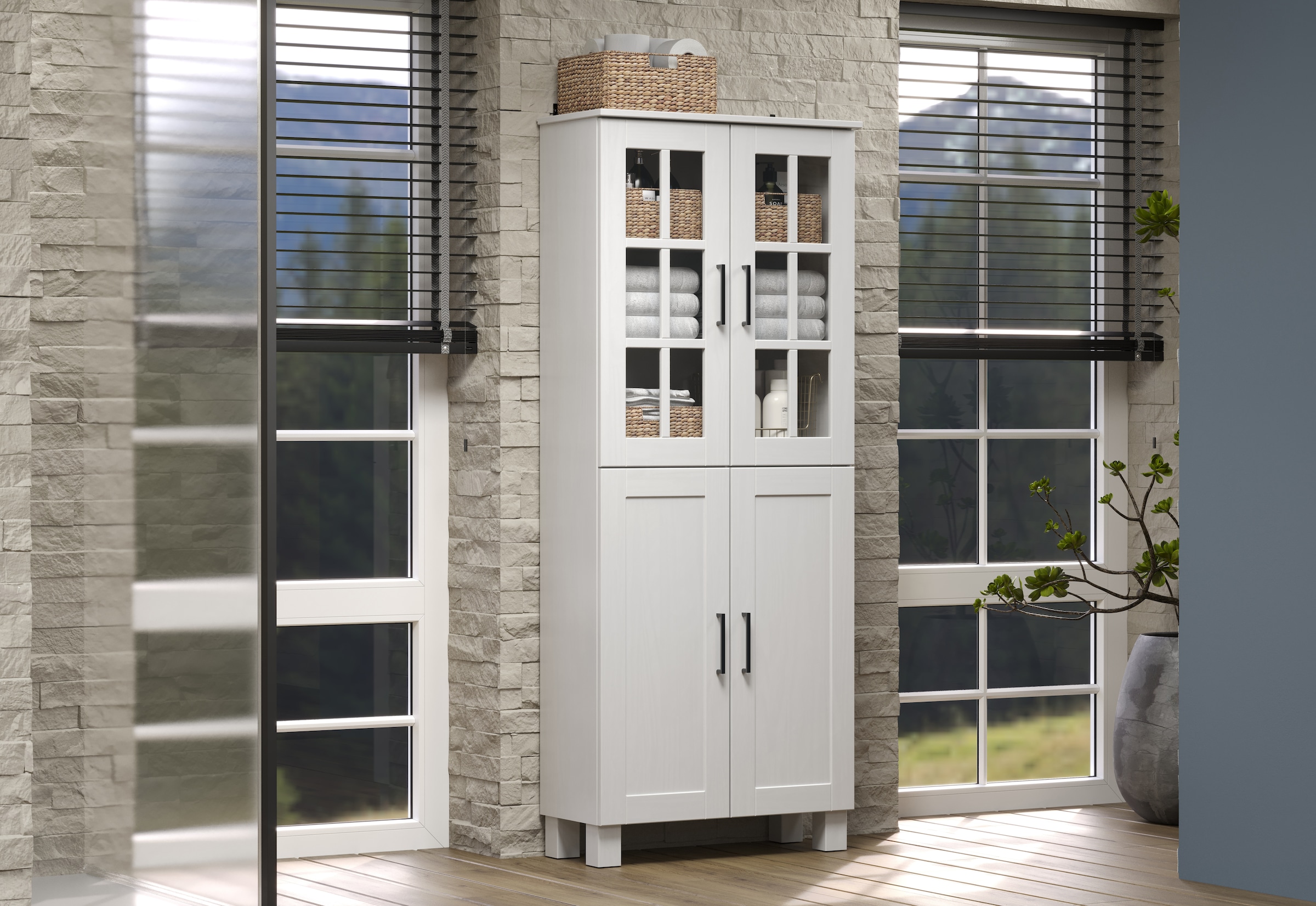 welltime Hochschrank »Ulea«, (1 St.), Breiter Badschrank aus Massivholz - Masse (B/T/H) 70/30/170 cm
