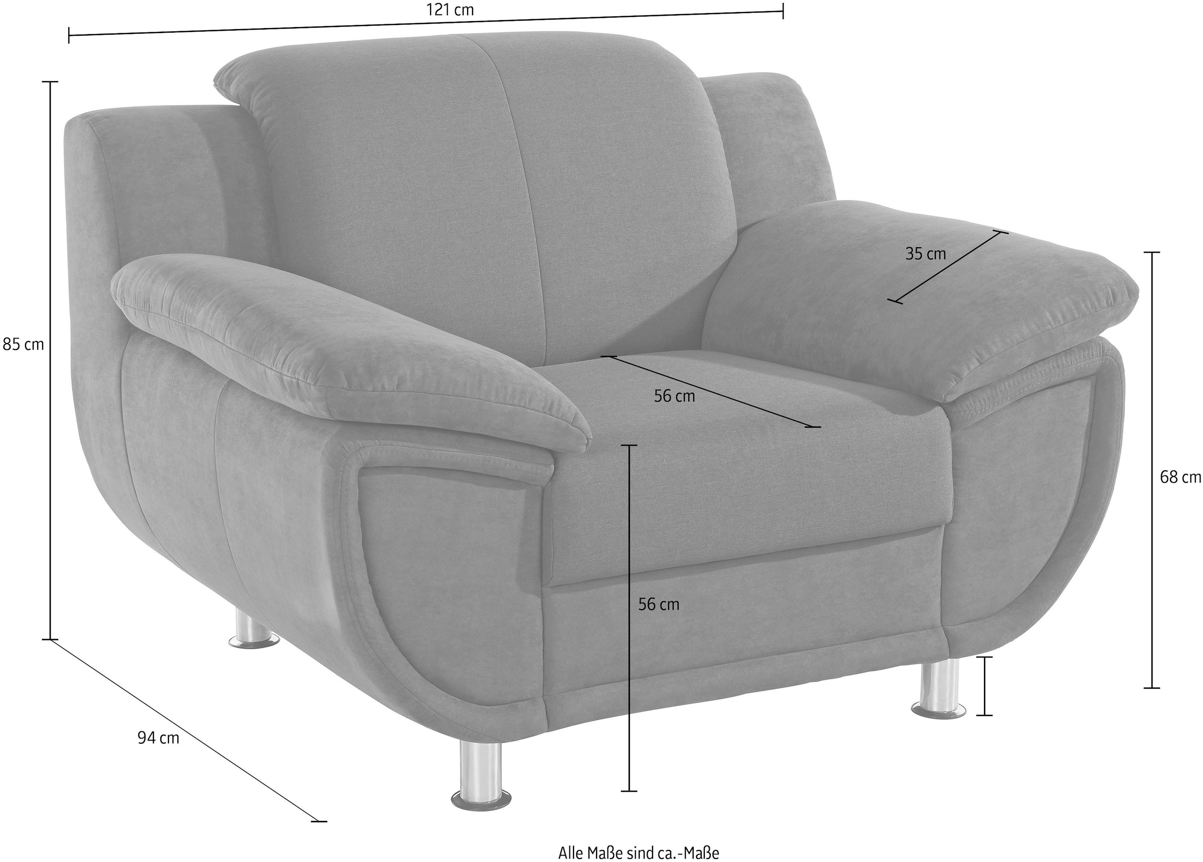 TRENDMANUFAKTUR Sessel »Rondo 3, Loungesessel, Breite 121cm« wahlweise mit komfortablem Federkern, mit extra breiten Armlehnen