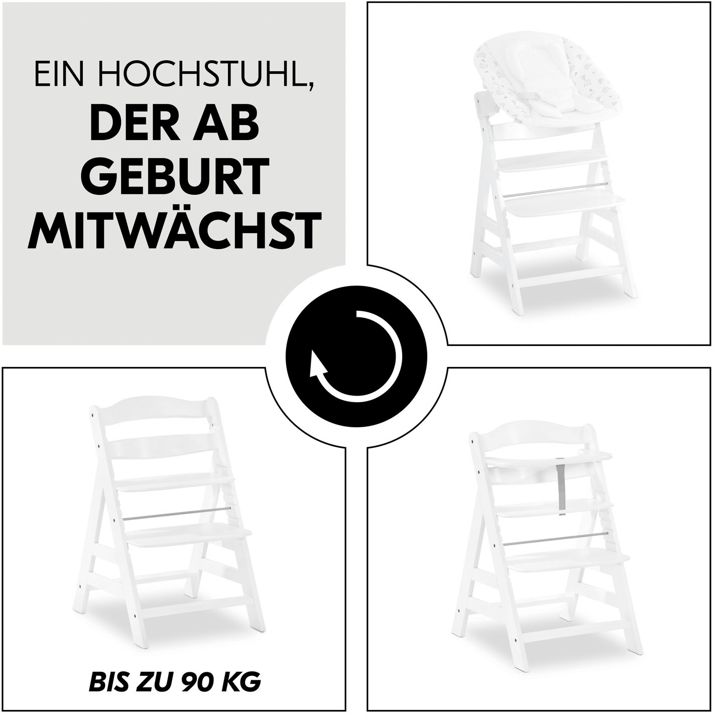Hauck Hochstuhl »Alpha+, weiss + Sitzauflage Rainbow«, (Set), 3 St.