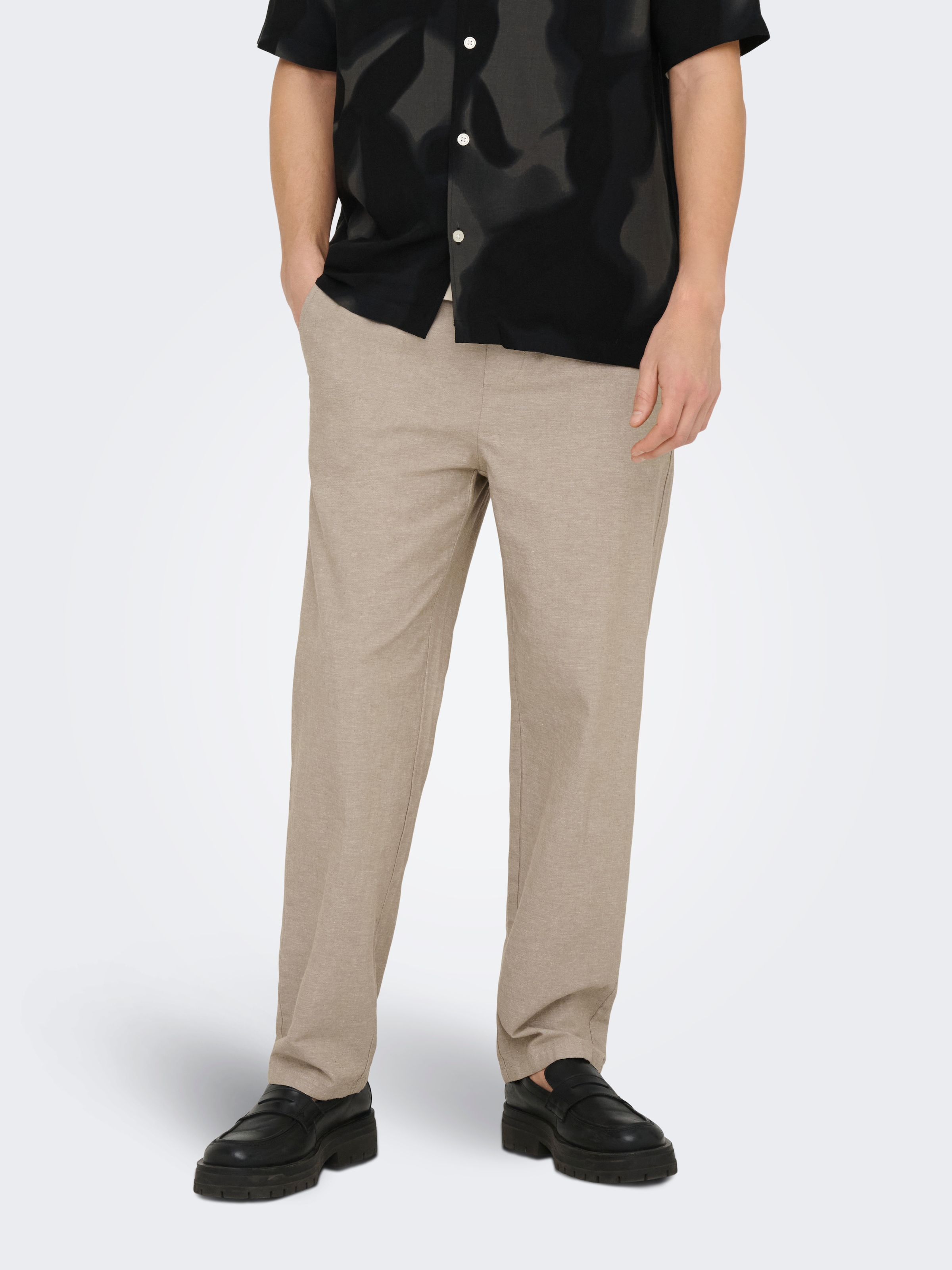 ONLY & SONS Pantalon à enfiler »ONSSINUS LOOSE 0007 COT LIN PANT NOOS«  Coton avec lin, coupe ample