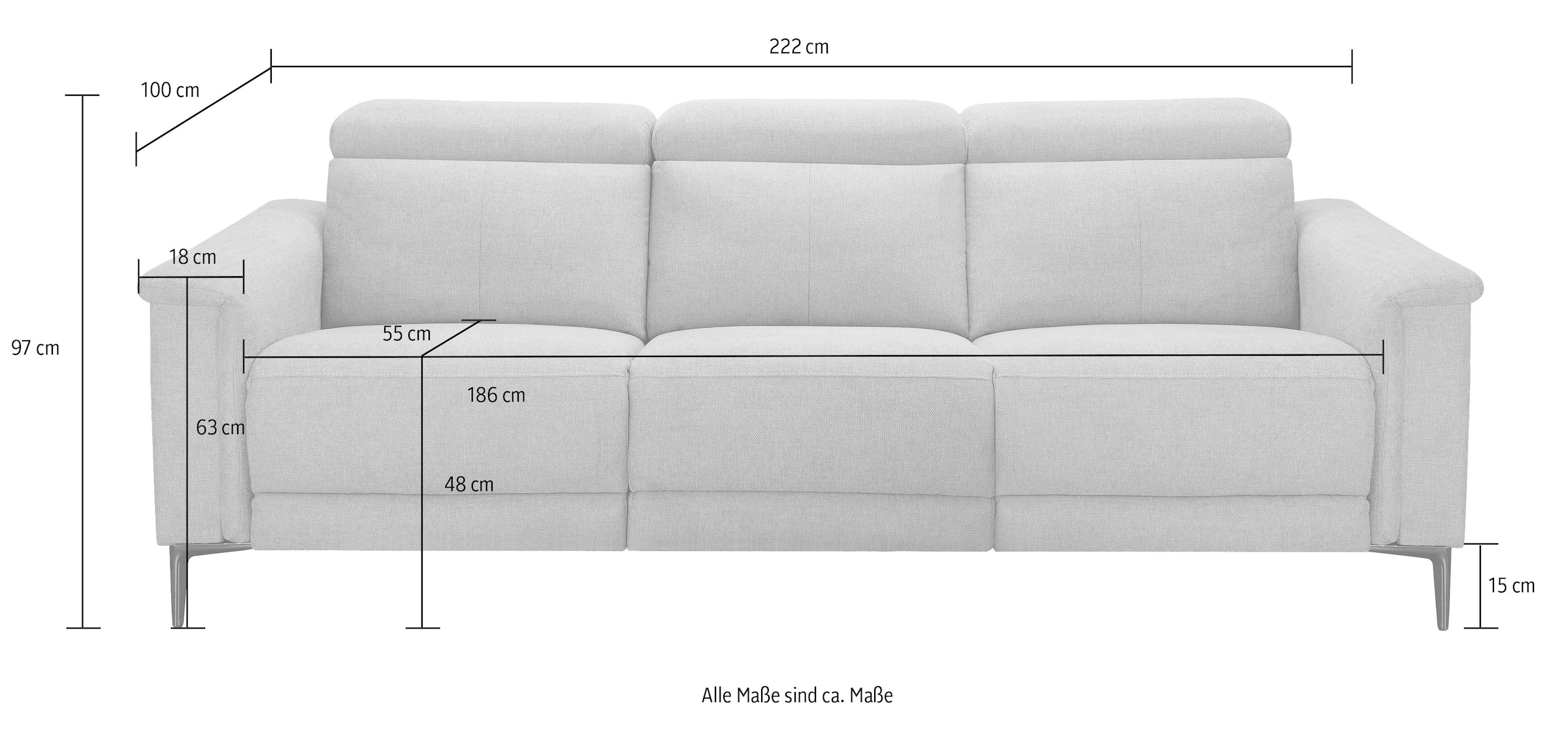 GOODproduct 3-Sitzer »LUND,Naturleder, 222 cm, man. o. elektr. Relaxfunktion in 2 Sitzen« (links/rechts), USB-A bei elektrischer Ausführung, Kopfteilverstellung