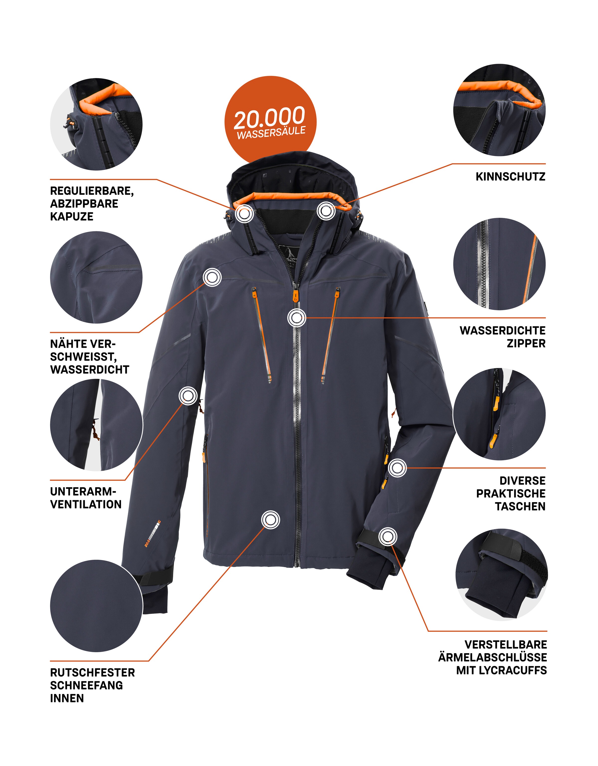 Killtec Veste de ski »KSW 50 MN SKI JCKT« Herren Skijacke: wasserdicht, atmungsaktiv, 4-Wege-Stretch, Schneefang
