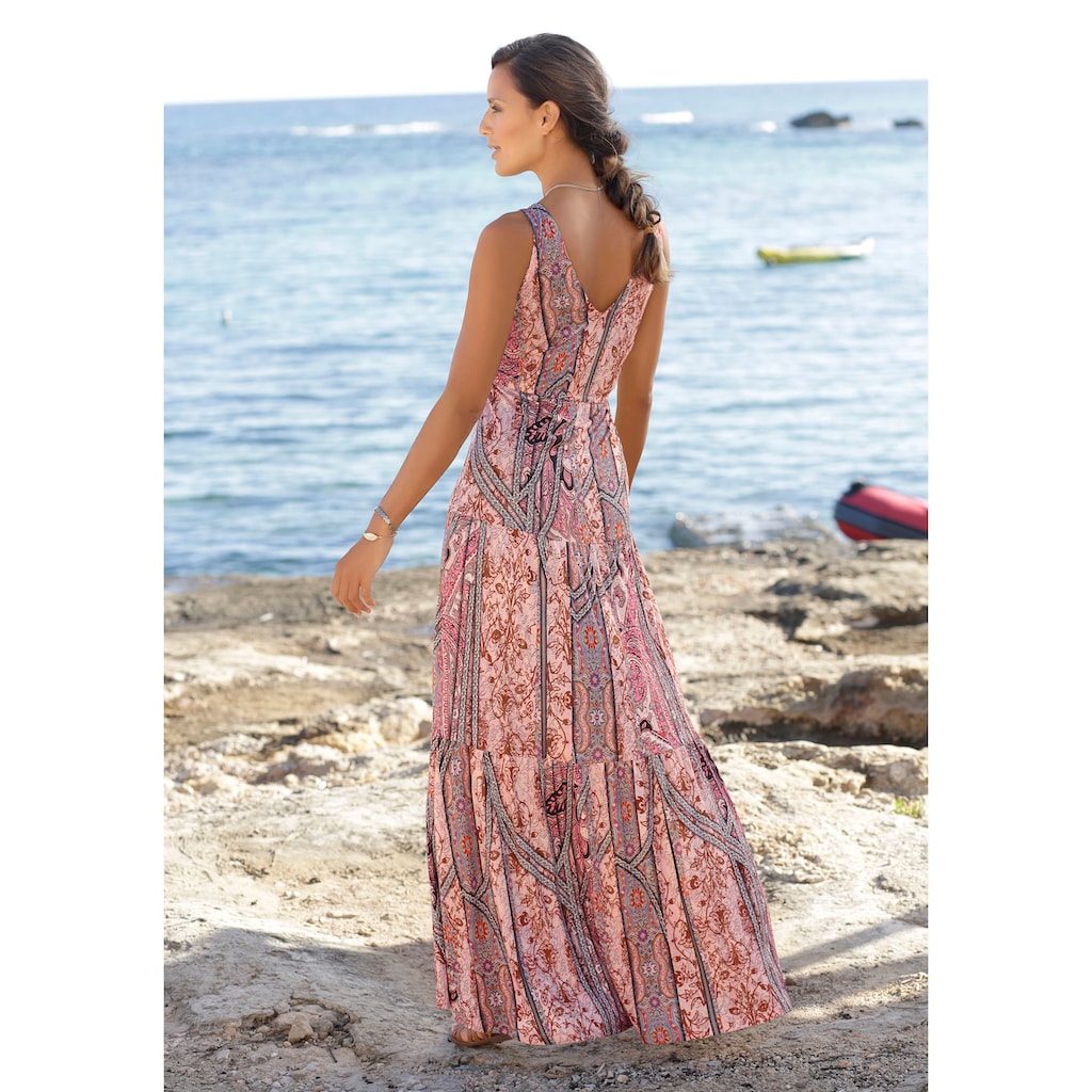 Buffalo Maxikleid, mit modischen Volants und Allover-Druck, Sommerkleid, Strandkleid