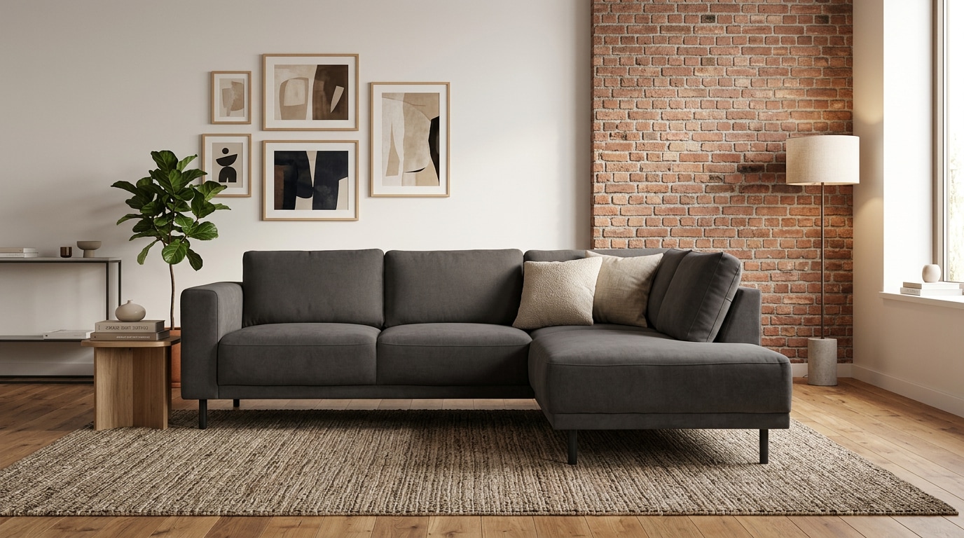 GOODproduct Canapé d'angle »Sveeva, L-Form, B.240 cm, schwarze Metallfüsse« langlebiger Strukturstoff, mit Wellenunterfederung, viele Farben