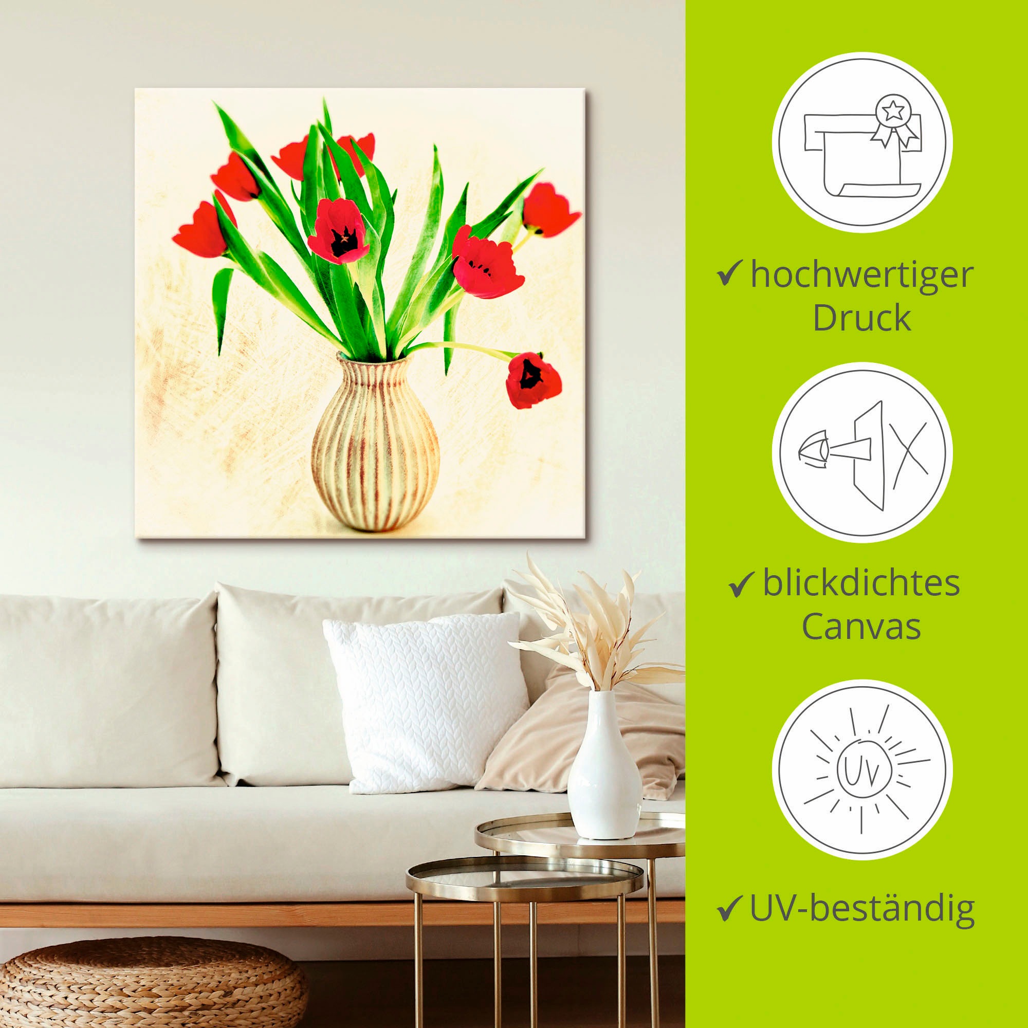 Artland Leinwandbild »Rote Tulpen«, Blumen, (1 St.), auf Keilrahmen gespannt