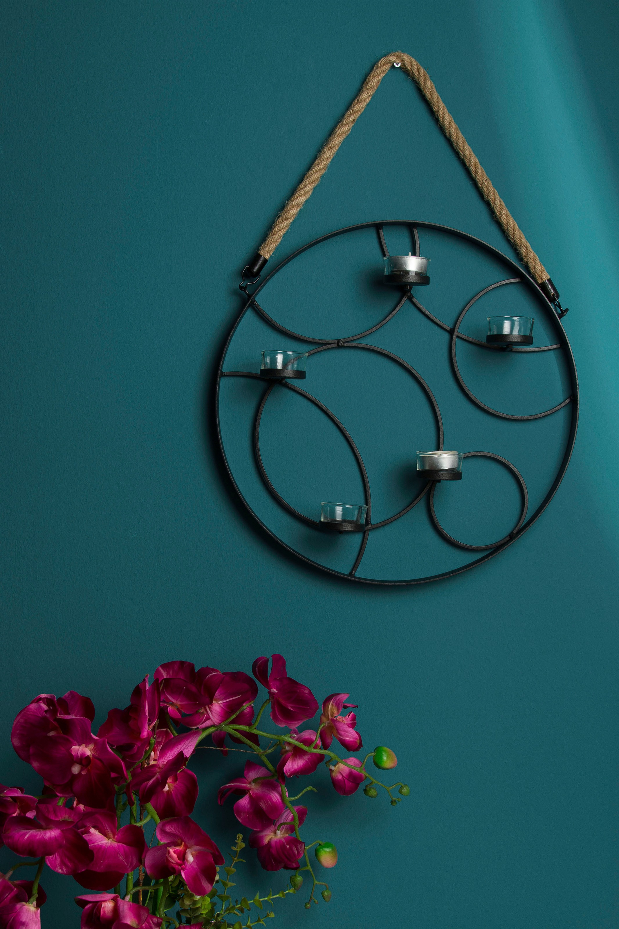 Image of Myflair Möbel & Accessoires Wandkerzenhalter "Kirill" Landhaus, aus Metall mit Kordelaufhängung, schwarz, für 5 Teelichter