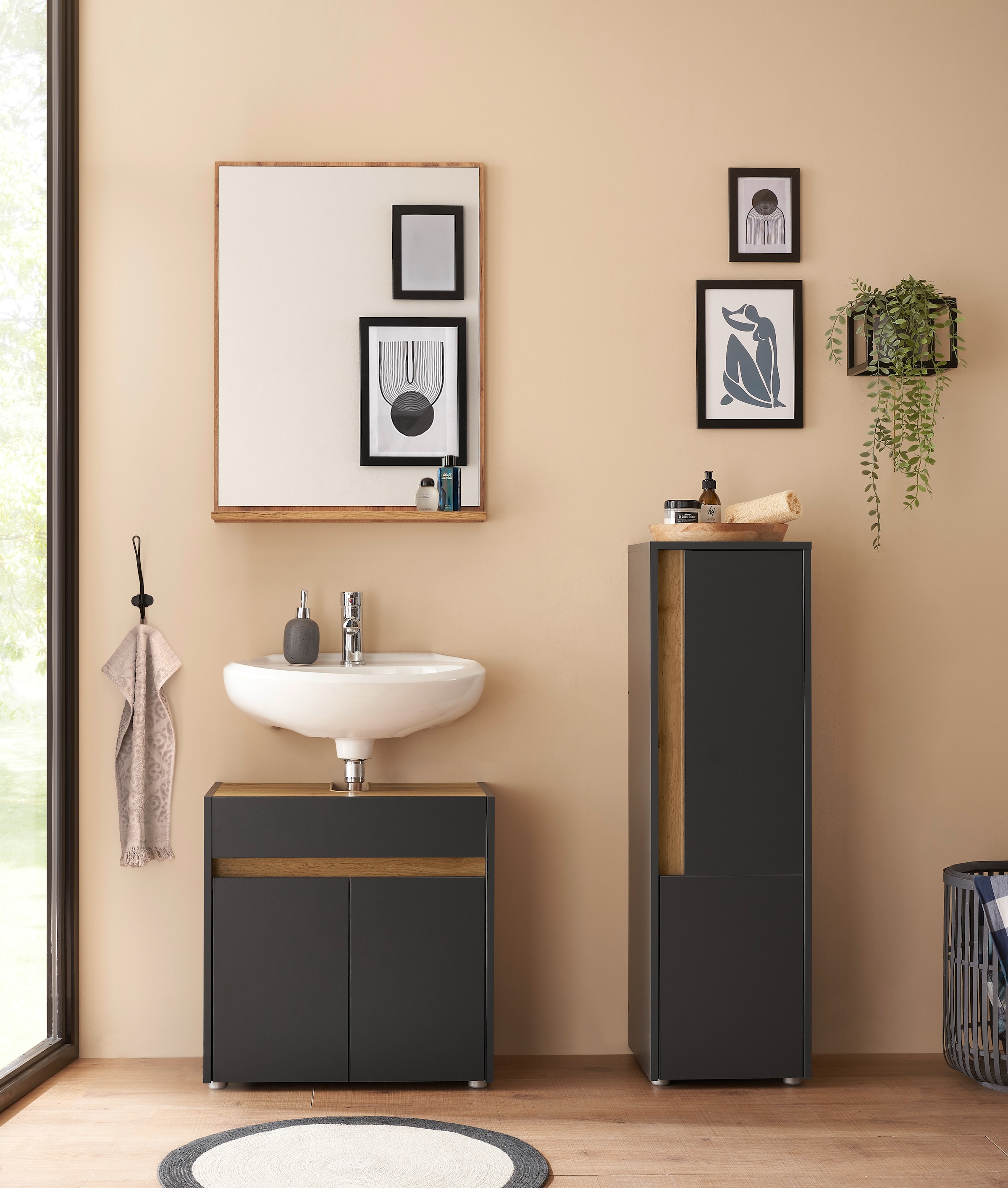 INOSIGN Waschbeckenunterschrank »CITY/GIRON, Waschtisch mit Griffmulde, Badschrank in zeitlosem Design«, in den Farben Weiss und Anthrazit verfügbar, viel Stauraum