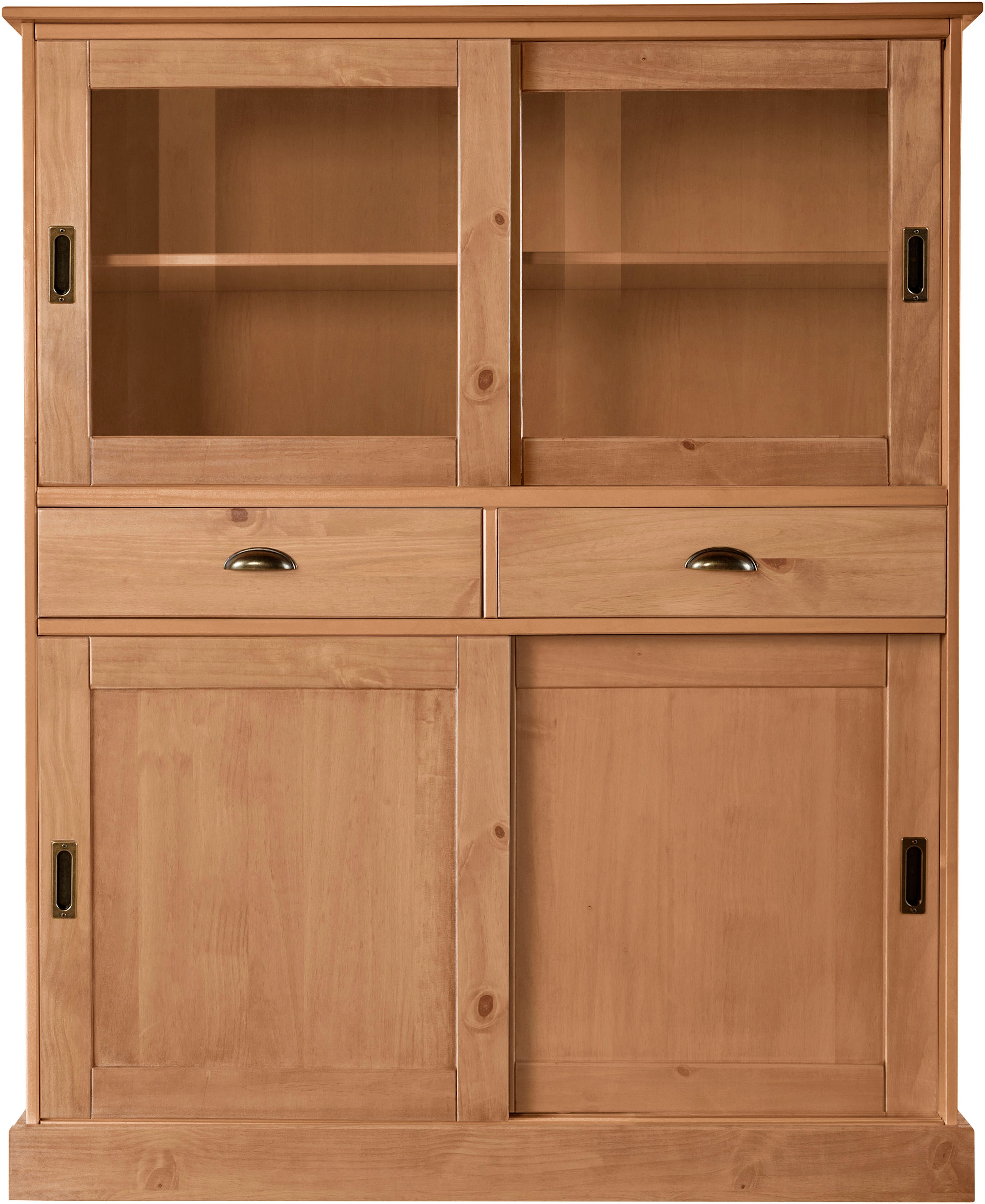 Home affaire Highboard »Schröder«, mit 2 Glas- u. 2 Holztüren, 2 Schubkasten, aus massivem Kiefernholz