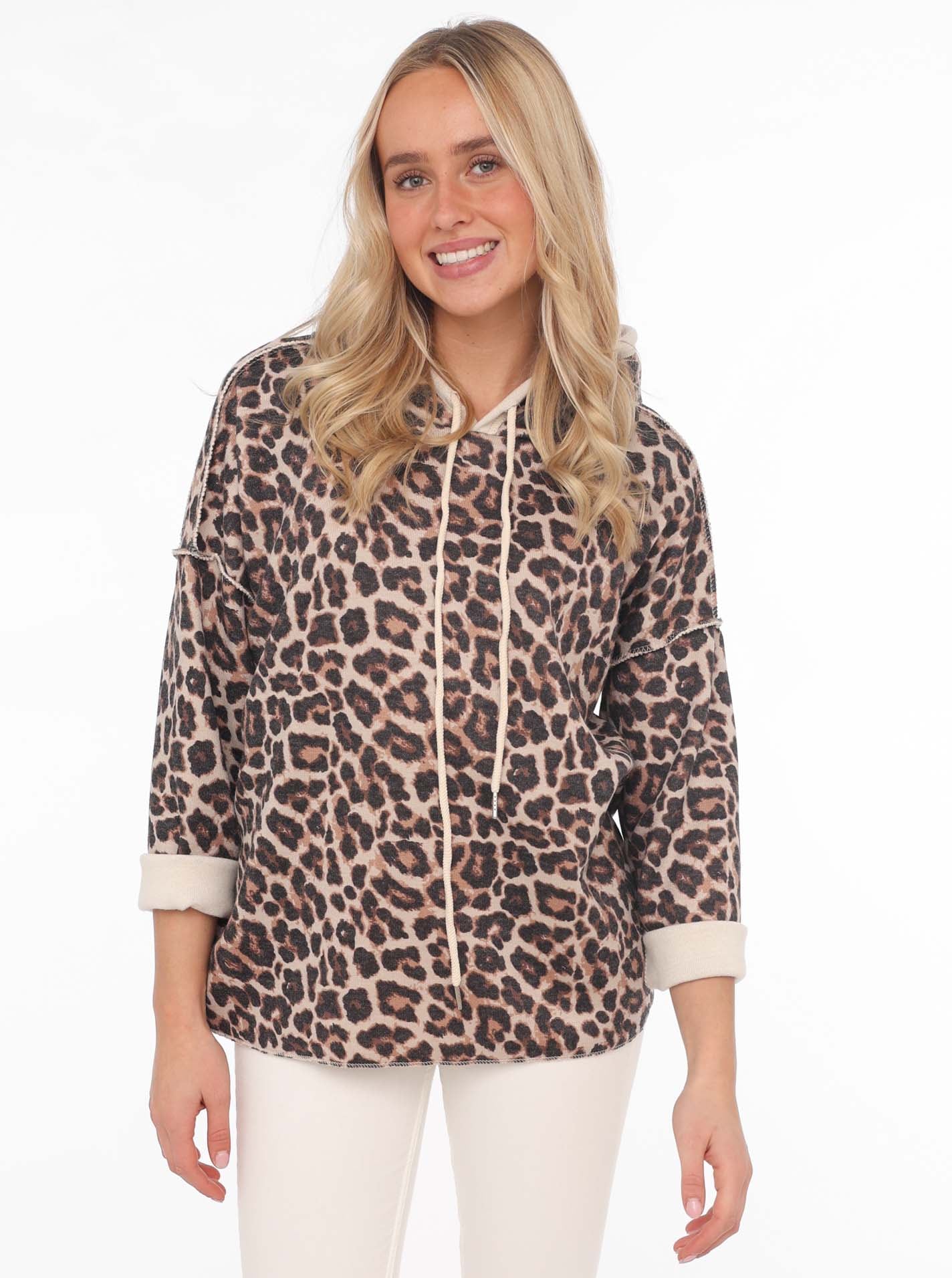 Image of Zwillingsherz Hoodie ""Leo"", Kapuze, Animal-Muster, 3/4-Arm, Kordel, modisch