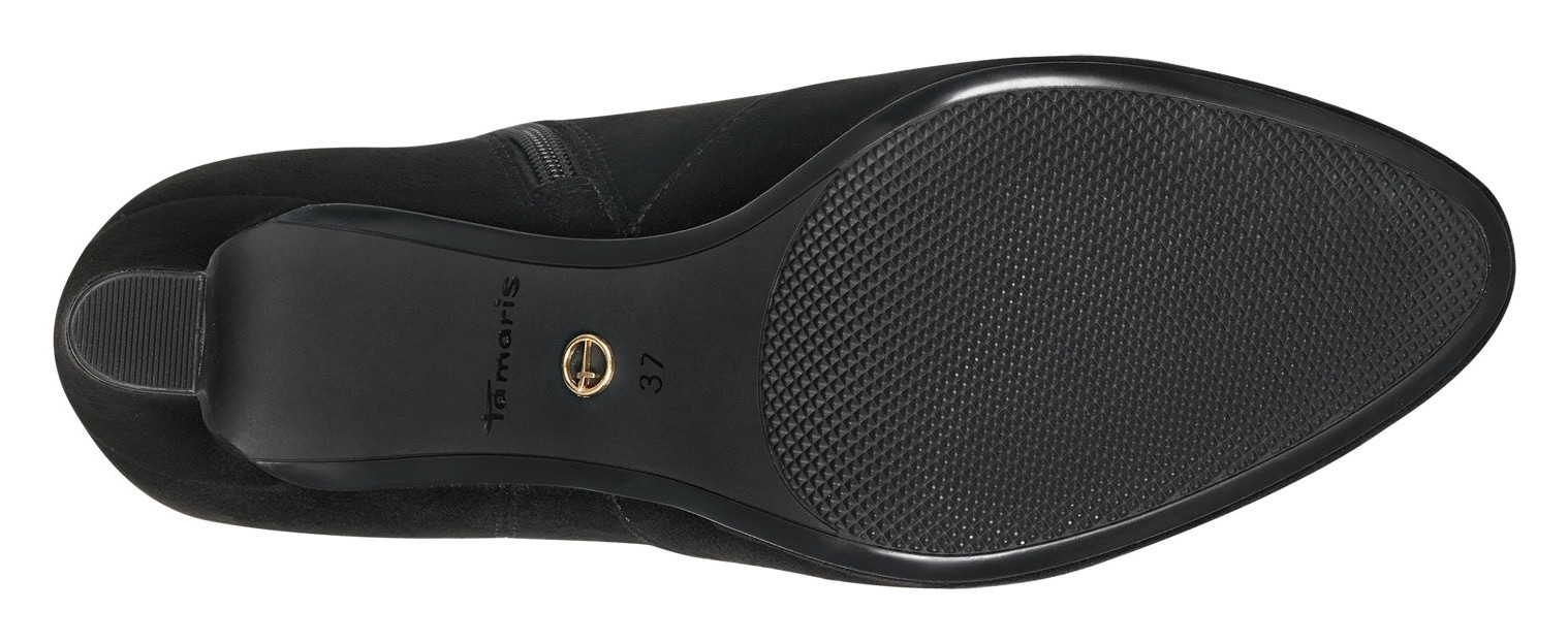 Tamaris Stiefelette, Trichterabsatz, Abendschuh mit elegantem Zierriemchen mit Logoemblem