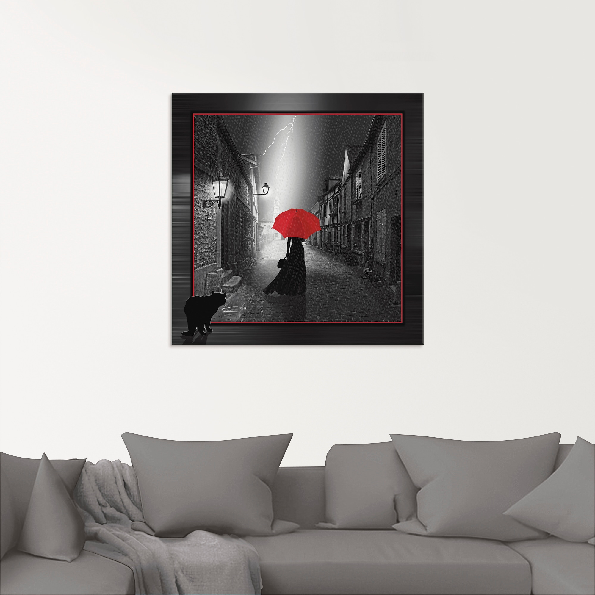 Artland Glasbild »Die Frau mit roten bequem Grössen Frau, in St.), dem verschiedenen kaufen Schirm (1 2«
