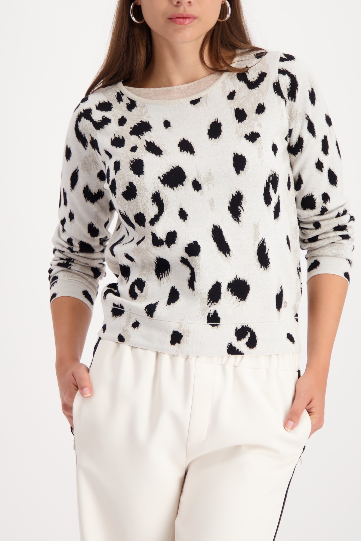 Image of Monari Rundhalspullover "Pullover Leo Jacquard" Regular fit mit doppeltem Rundhalsausschnitt