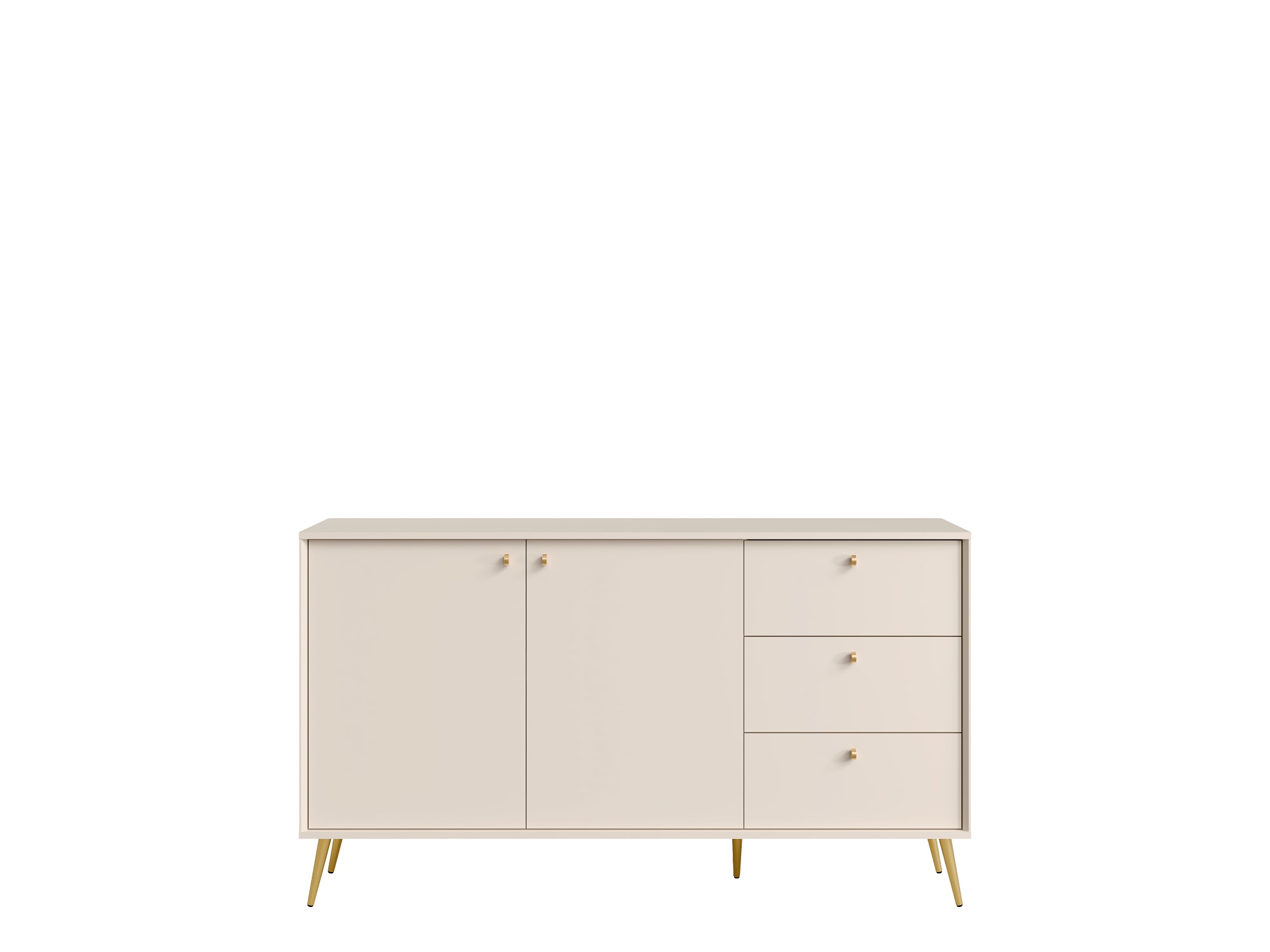 Home affaire Kommode »ROMELIS Sideboard mit 3 Schubladen und 2 Türen, B/T/H: 156/40,5/89 cm« Beige Kommode mit goldenen Griffen auf goldenen Füssen, viel Stauraum