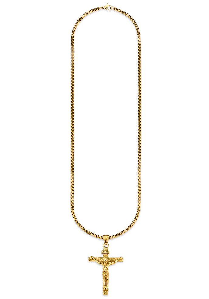 Bruno Banani Kette mit Anhänger "Schmuck Geschenk Halskette Kreuz Gravur INRI Venezianerkette"