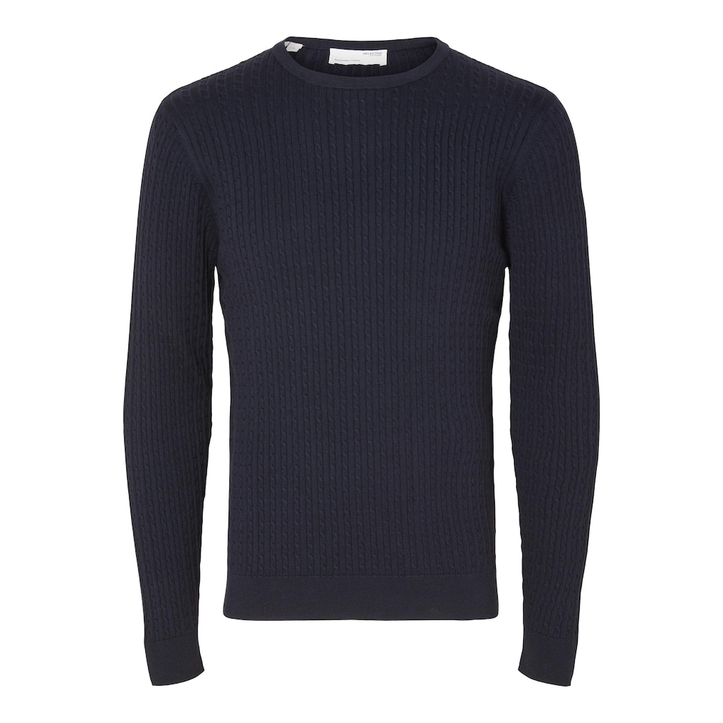 SELECTED HOMME Rundhalspullover »SLHBERG CABLE CREW NECK NOOS«