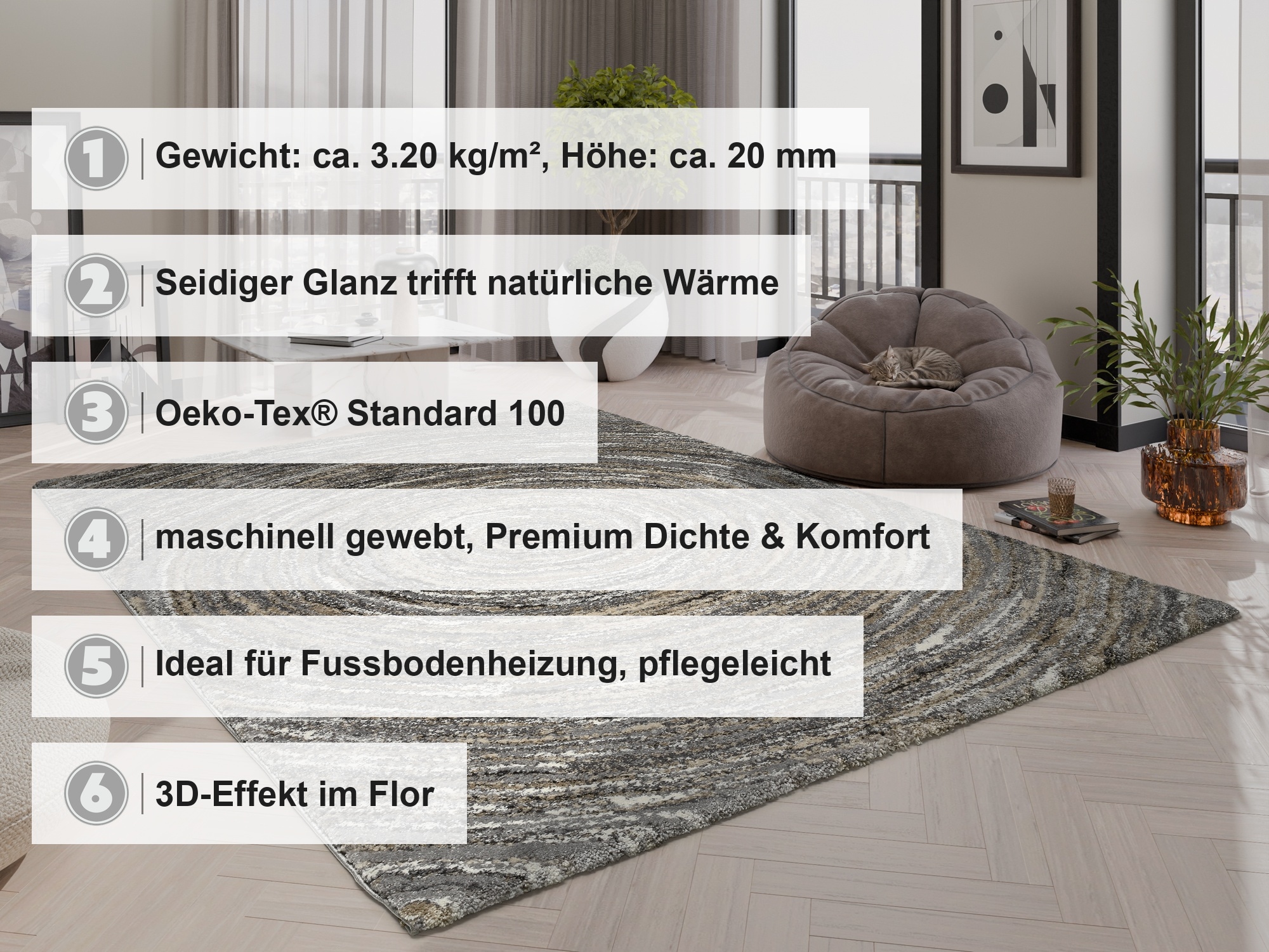 OCI DIE TEPPICHMARKE Teppich »LIV ROUND, auch in Quadratisch und Rund« rechteckig 20 mm Höhe Design Teppich, Kreise, modern, alle Räume