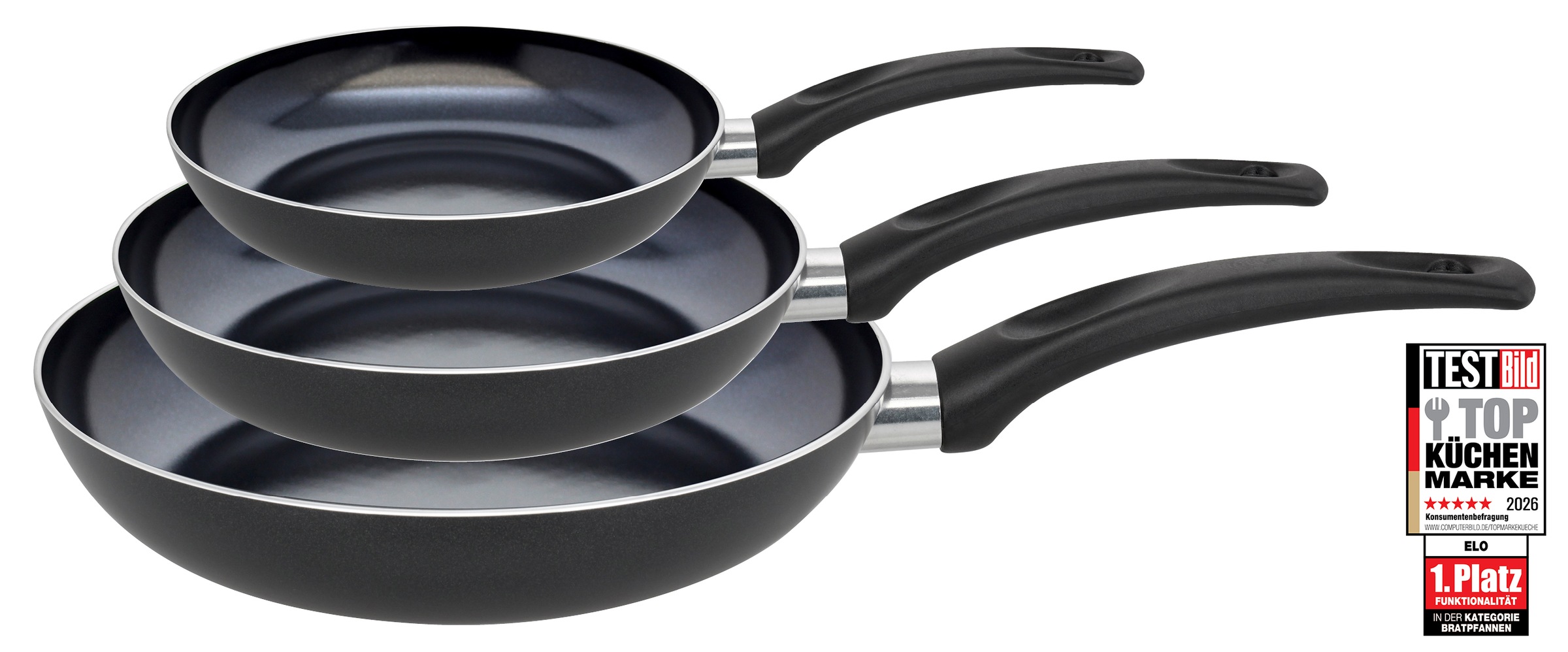 Image of Elo Basic Pfannen-Set "Prima Cucina 3 teilig" Aluminium Set, je 1 Pfanne Ø 20/24/28 cm, 3 Stk. tlg. Induktion