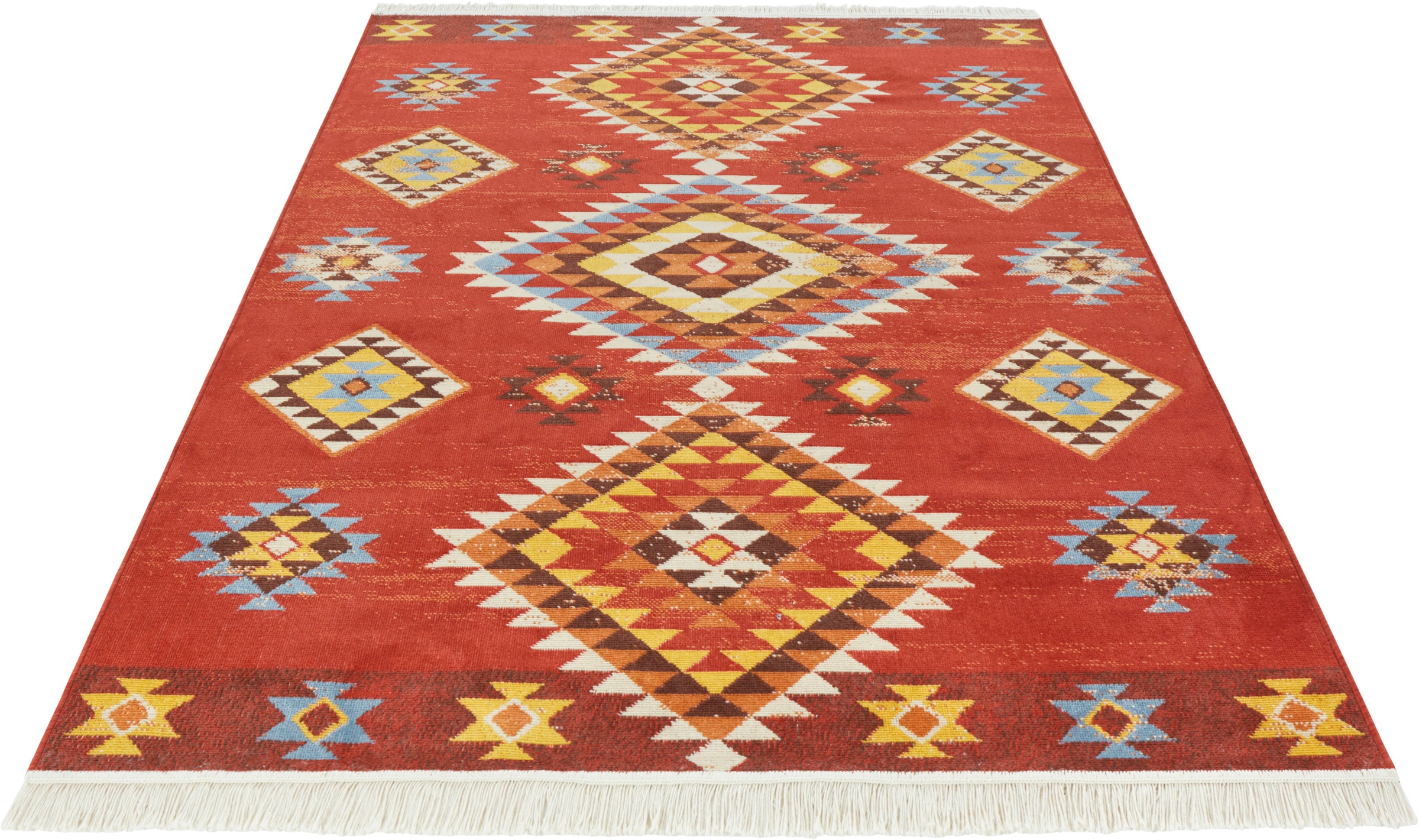 Image of NOURISTAN Designteppich »Vida«, rechteckig, 1 mm Höhe, Faltbarer Deko-Teppich, Retro Look, Kelim Design, Fransen, Wohnzimmer, Schlafzimmer, Robust, Pflegeleicht, Nachhaltig bei Ackermann Versand Schweiz