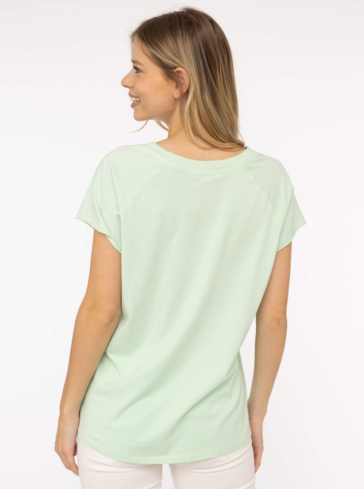 Zwillingsherz Kurzarmshirt »Oversizedshirt Stempeldruck "Positive Mind"«, mit V-Neck Ausschnitt und Stempeldruck, leicht oversized geschnitten