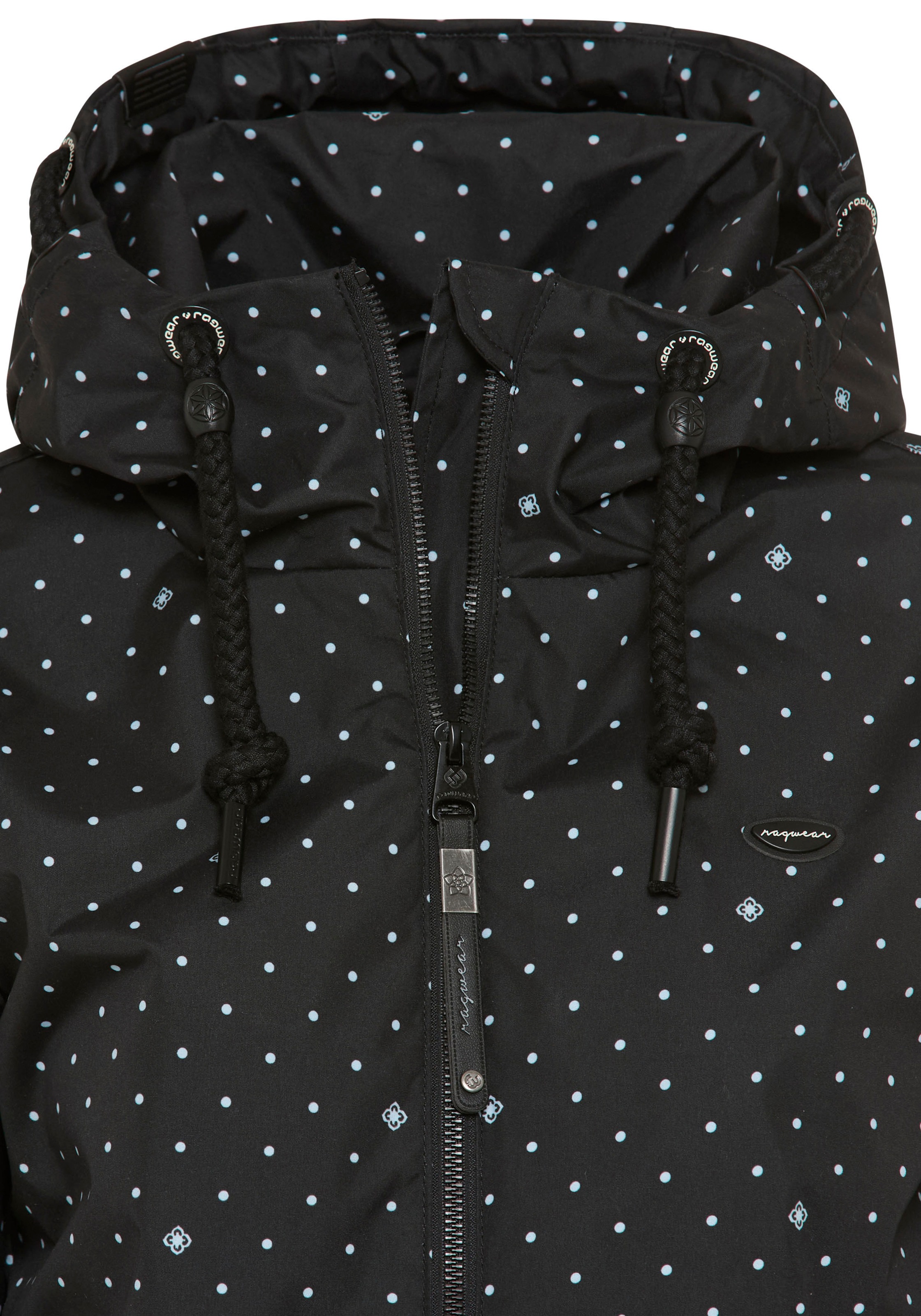 Ragwear Outdoorjacke »NUGGIE DOTS O« mit Kapuze aus Polyester, hüftlange Passform, hochschliessender Kragen
