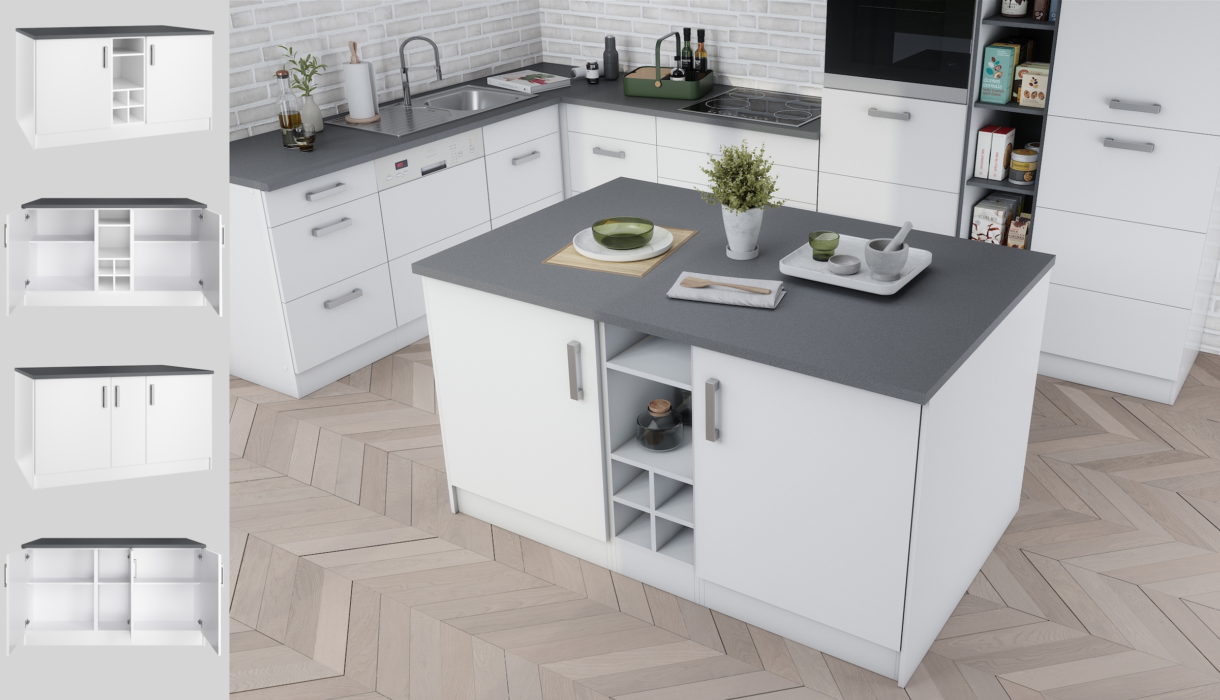 KOCHSTATION Kücheninsel »KS-Toronto« Breite 153 cm, MDF-Fronten, Flaschenregal