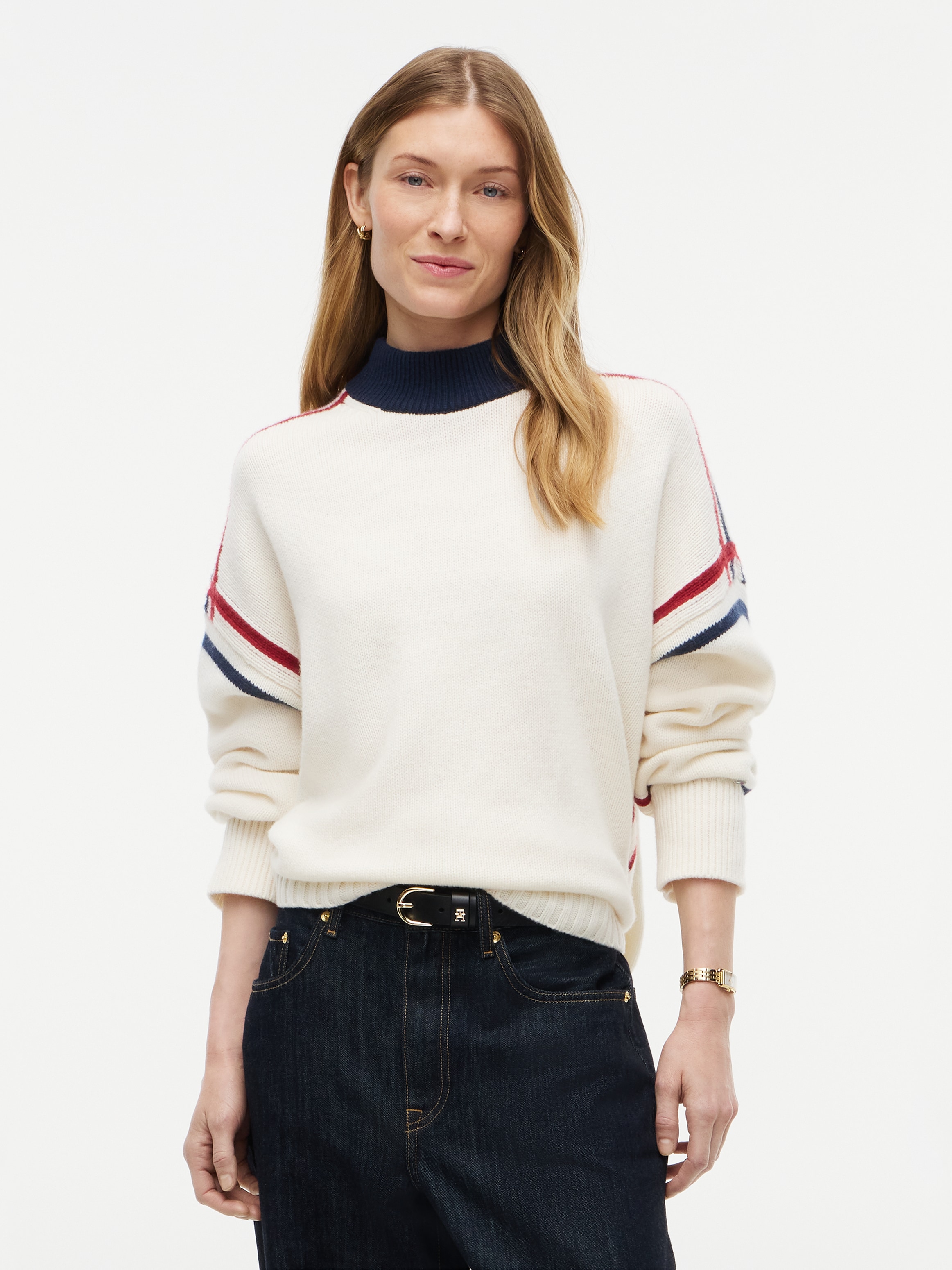 Image of Tommy Hilfiger Strickpullover "RWB MK-NK RLX FIT SWT" aus Wolle, relaxed fit