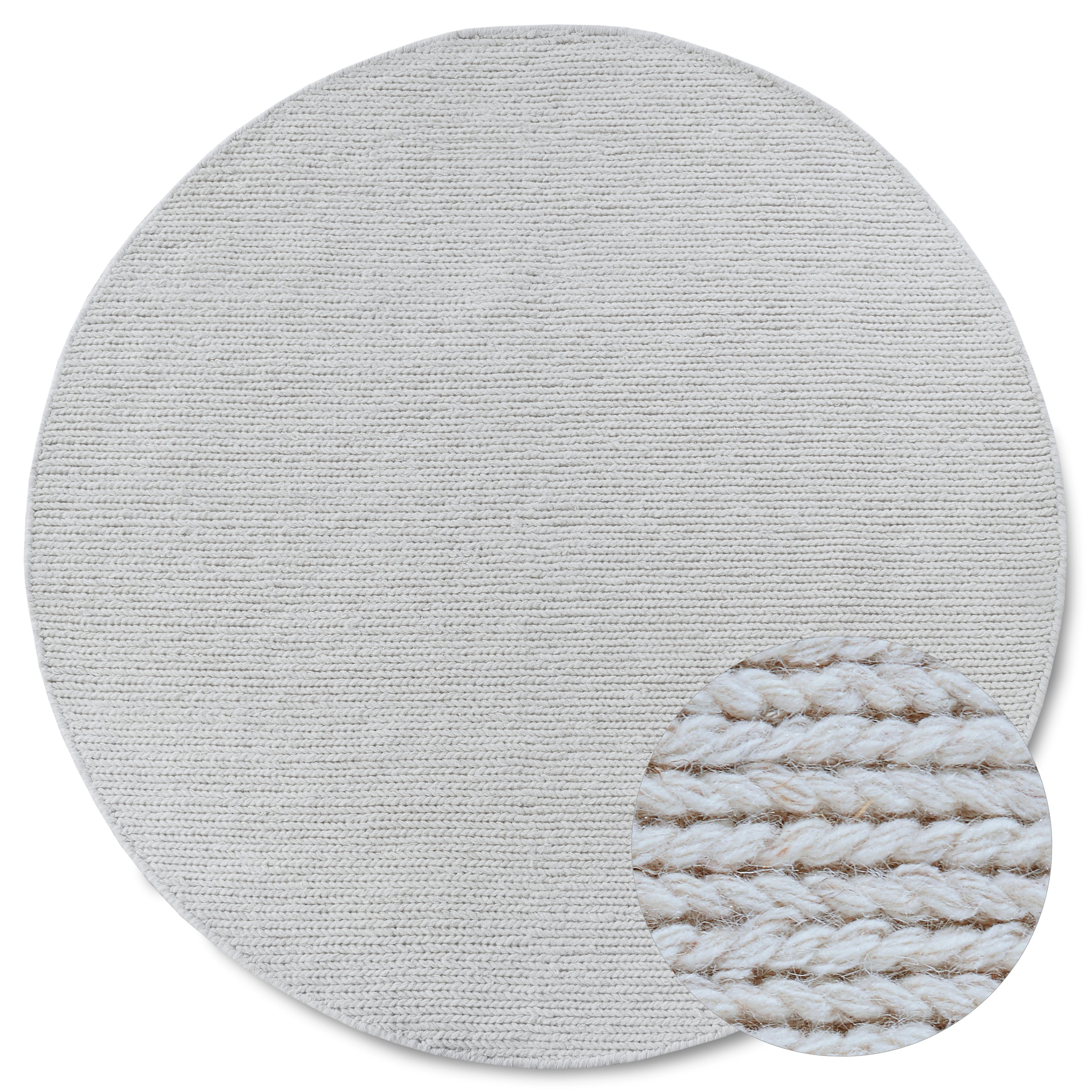 THE RUGS Villeroy & Boch 1748 Francois Handmade Wool Rug Soft Dense Pile in White | Size: 160cm diameter