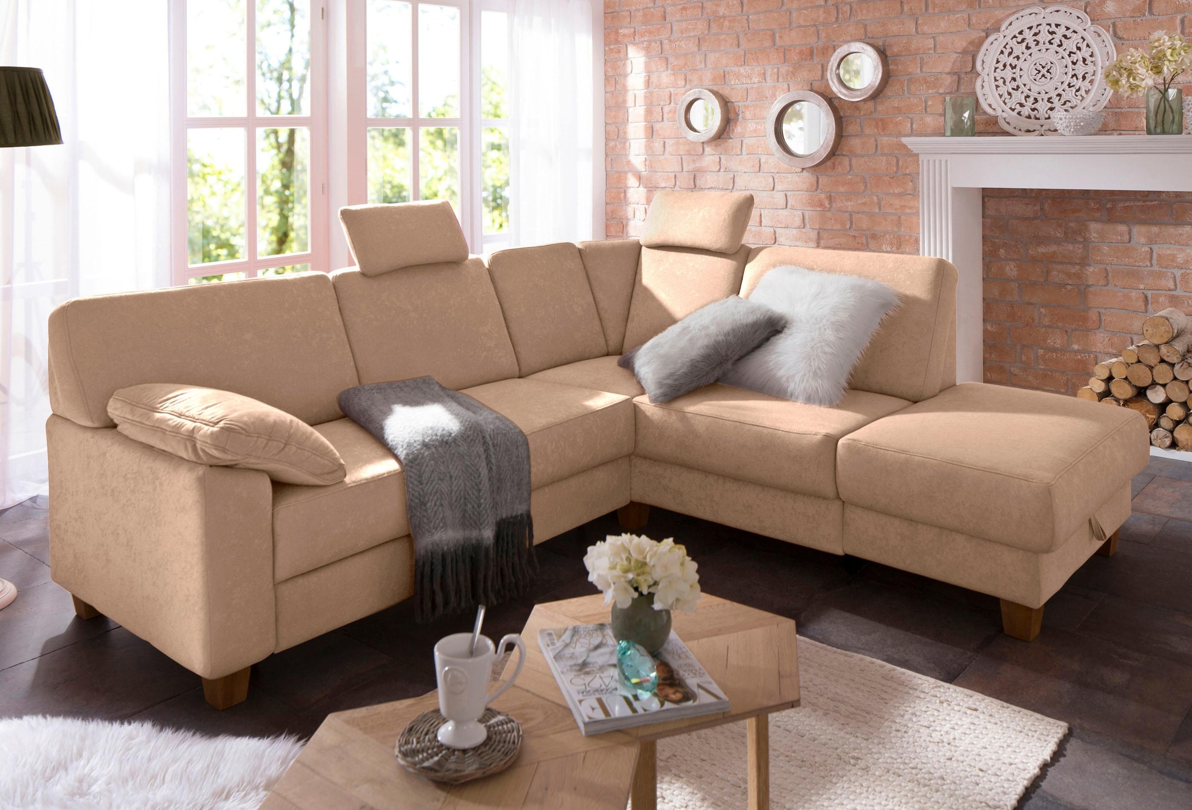 Home affaire Ecksofa »Belfort L-Form« mit Federkern, wahlweise mit Bettfunktion und Stauraum