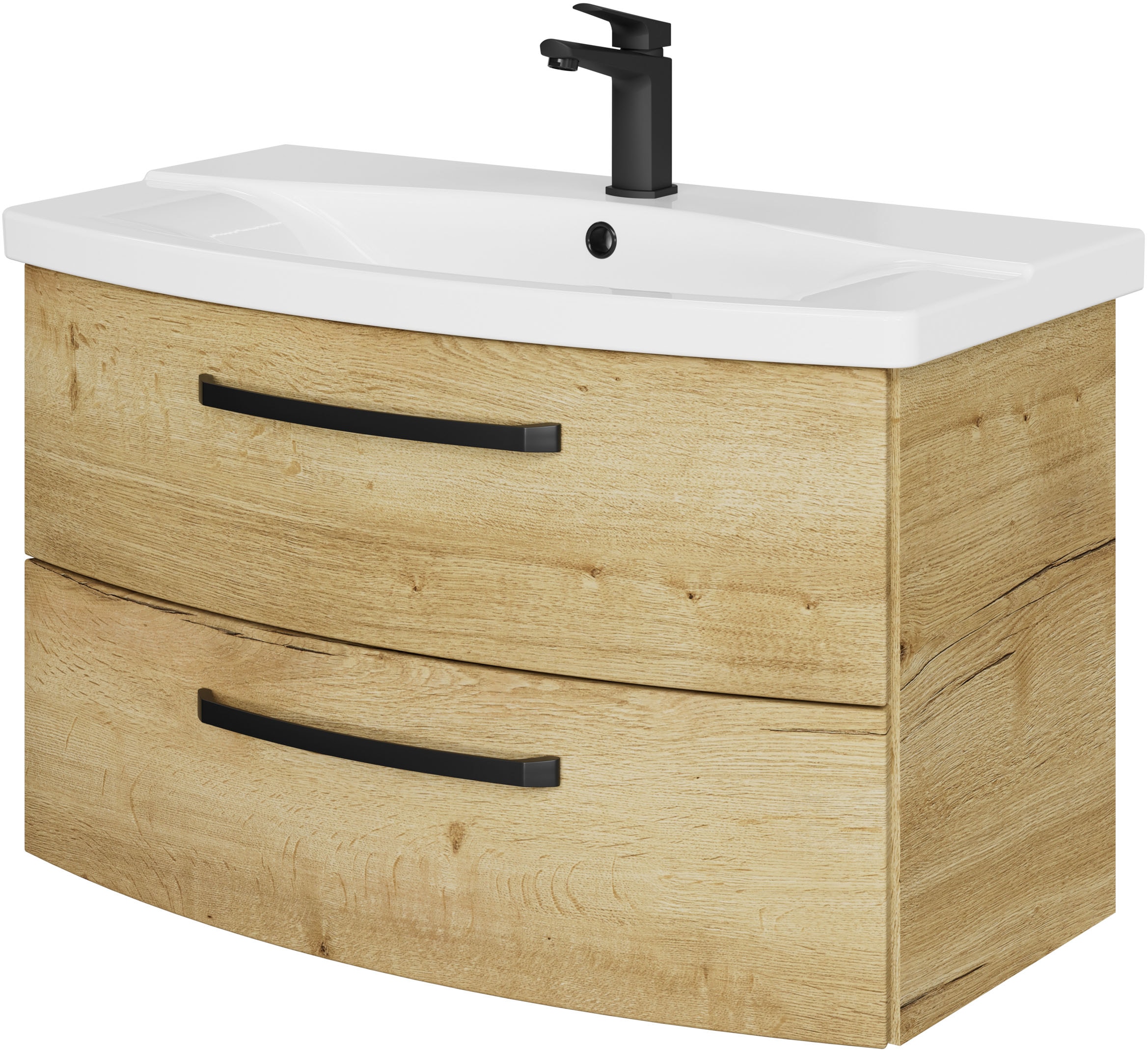 Image of Saphir Waschtisch "Serie 4010 Keramik-Waschtisch mit Unterschrank, 84 cm breit" Waschplatz mit 2 Schubladen, Badmöbel-Set mit Waschtisch