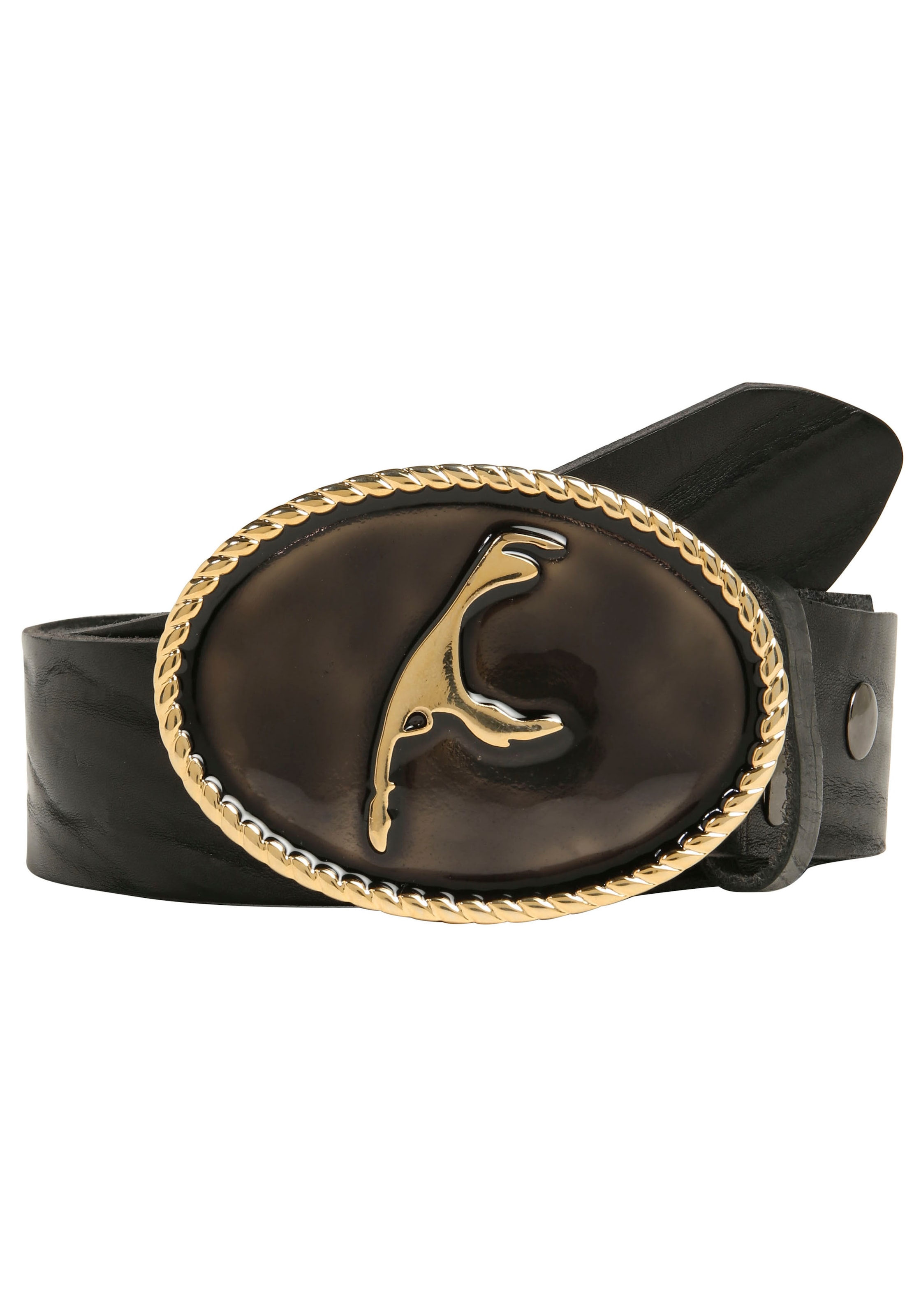 Image of Rettungsring Gürtel Ledergürtel mit austauschbarer Schliesse "Sylt Schwarz/ Gold"
