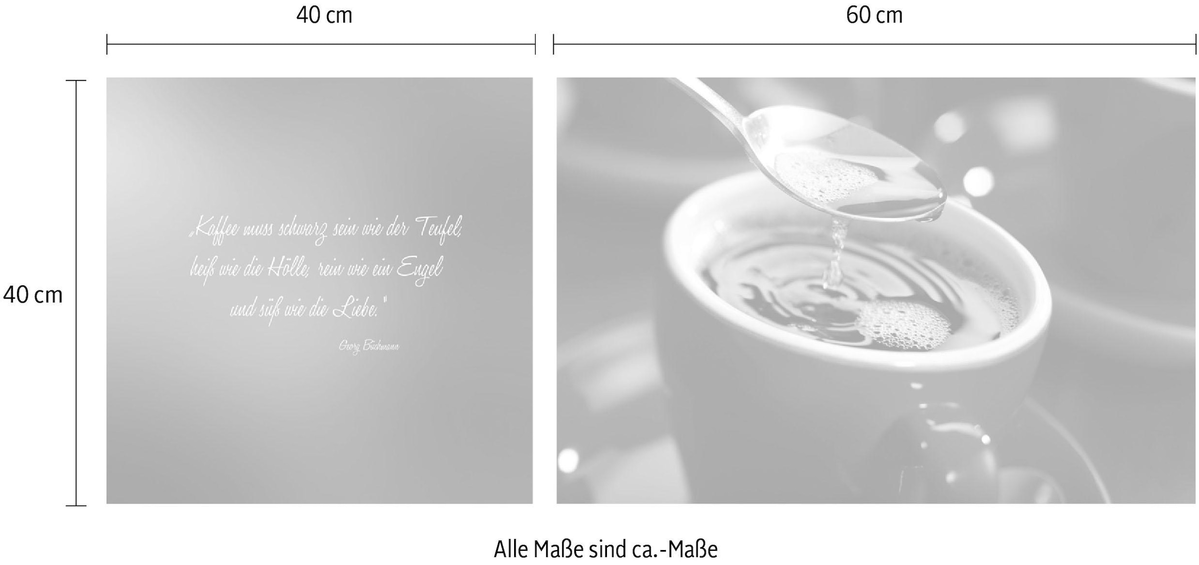 queence Leinwandbild »Kaffee«, Getränke-Kaffee-Bar & Lounges-Kaffee Bilder-Kunst-Modern-Spa-Spa Bilder-Sprüche-Sprüche & Texte-Schriftzug-Schriftzüge, (Set), Premium-Leinwandstoff, Handarbeit aus Deutschland, Zitat, 2er Set