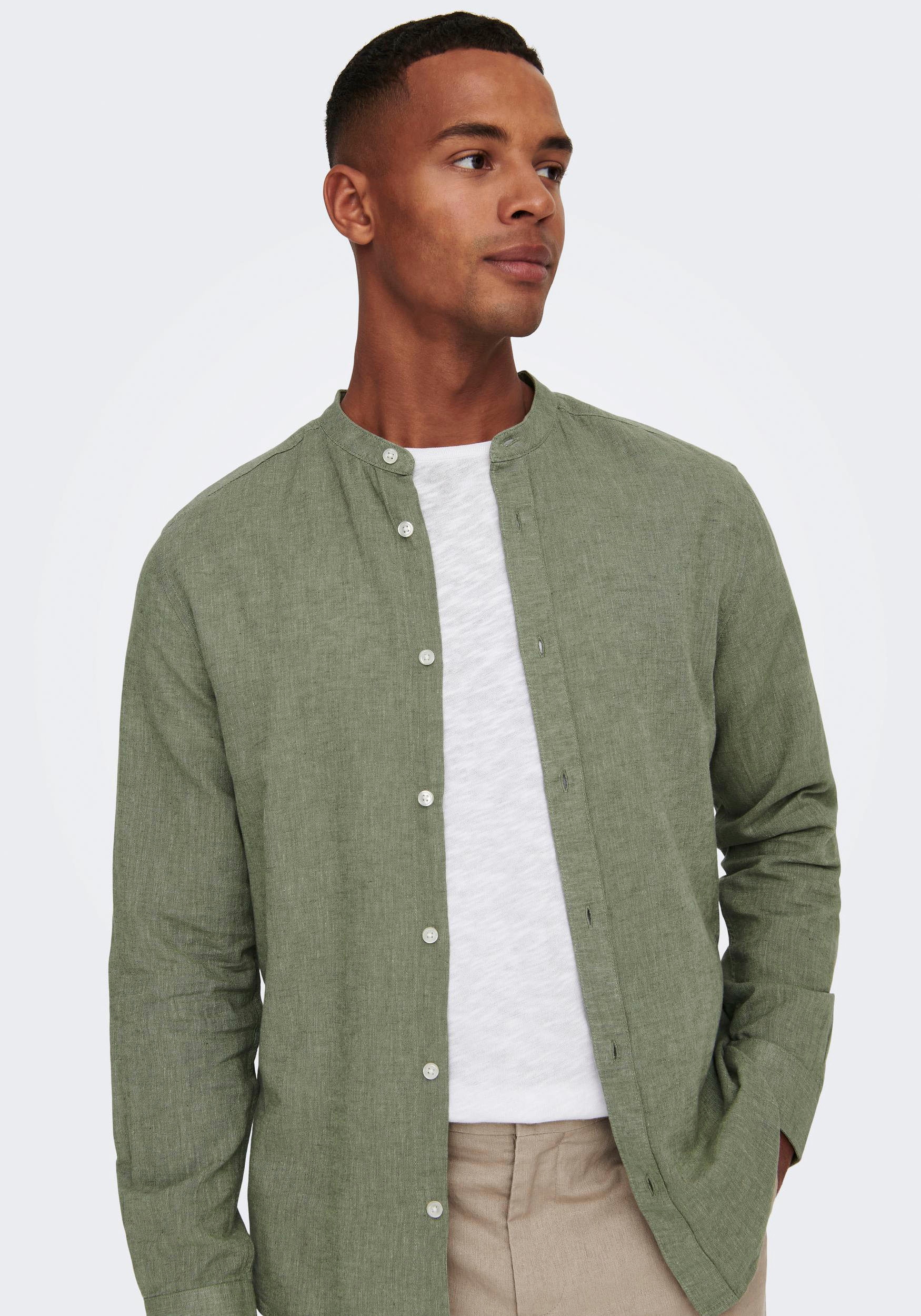 ONLY & SONS Langarmhemd »ONSCAIDEN LS SOLID LINEN MAO SHIRT NOOS«