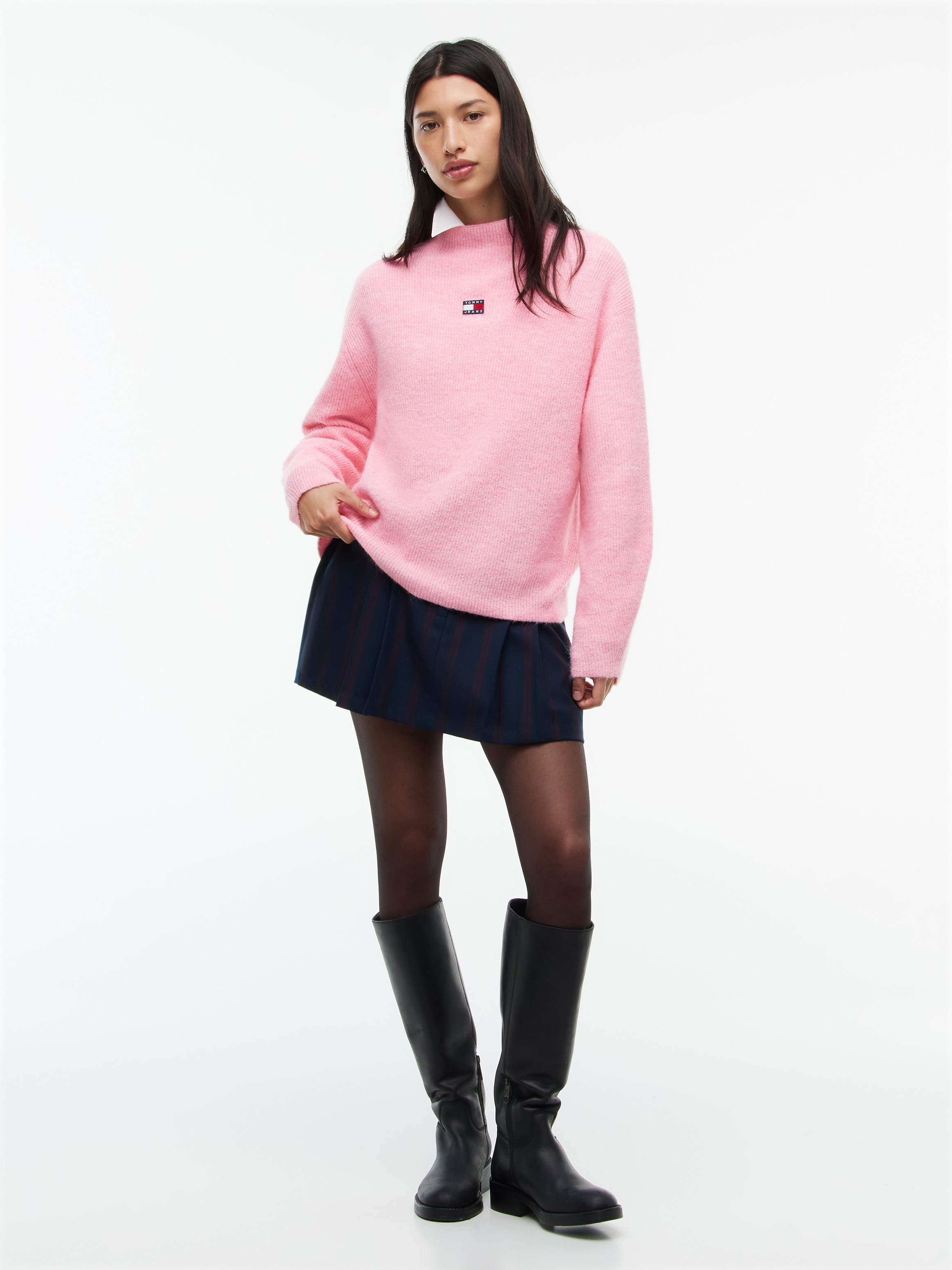 Tommy Jeans Stehkragenpullover »TJW MOCKNECK BADGE SWEATER EXT« Materialmix mit Alpaka