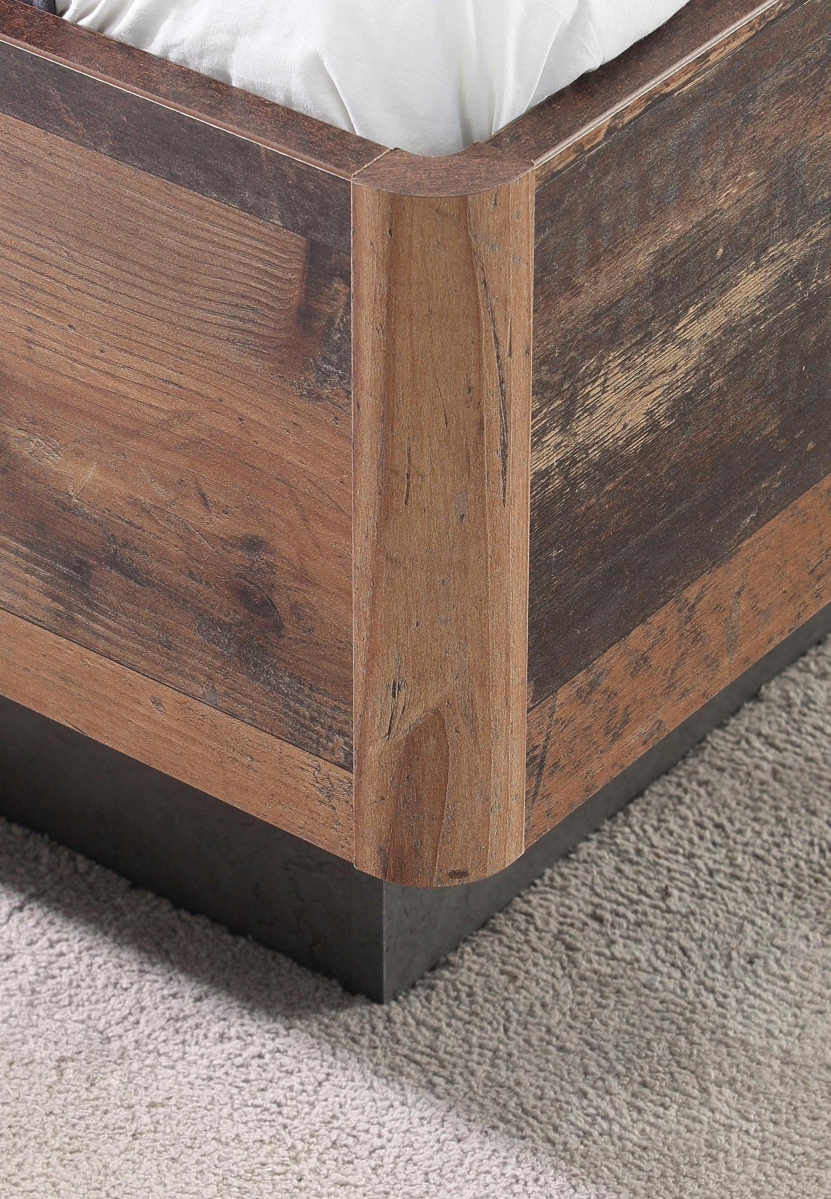 FORTE Futonbett »Clif, Bettanlage, Old – Wood Vintage, Betonoptik Dunkelgrau« Liegefläche 180x200cm,  mit gepolstertem Kopfteil aus Kunstleder, bis 220KG belastbar