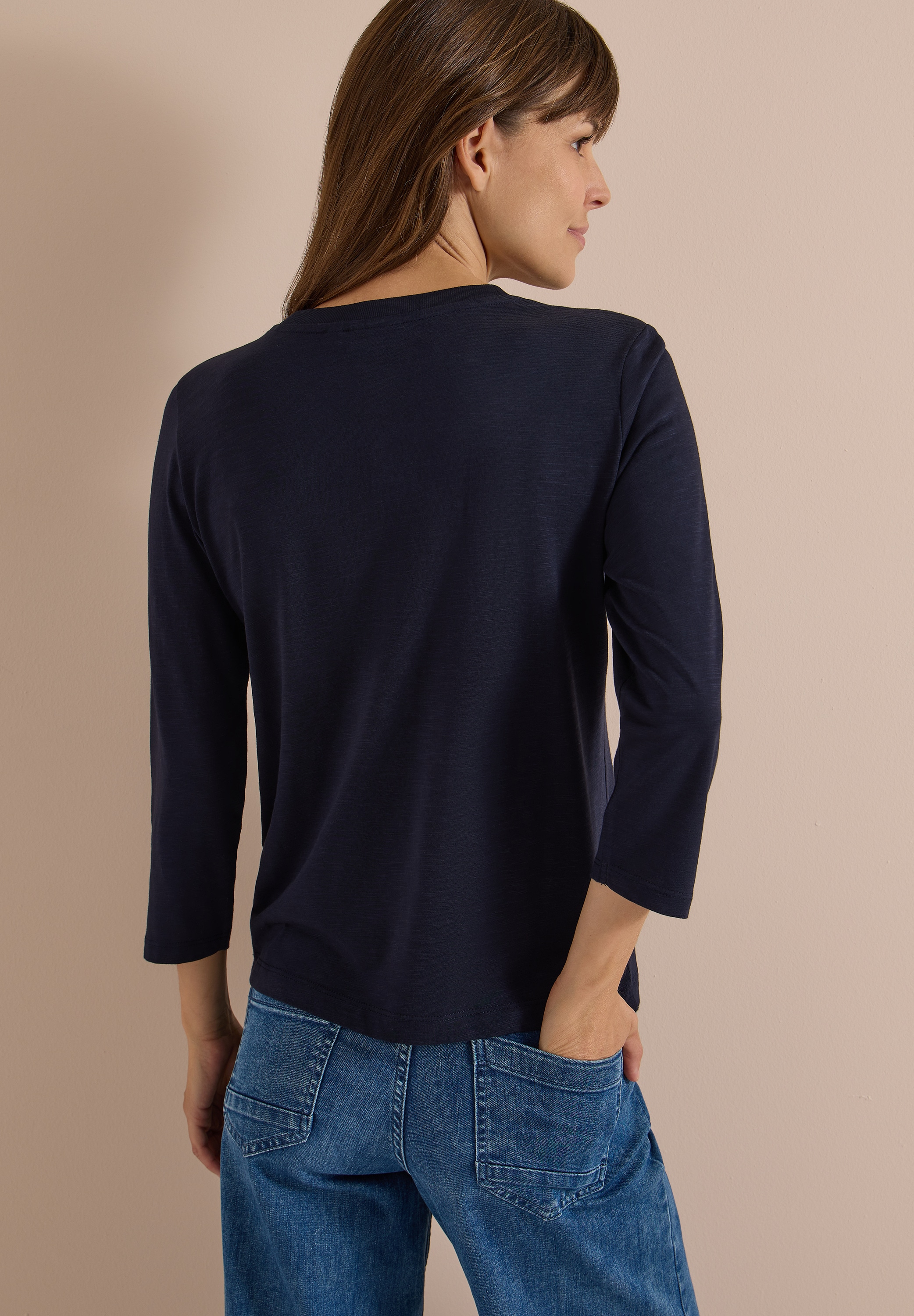Cecil T-shirt en V t-shirt manches 3/4 uni avec col en V