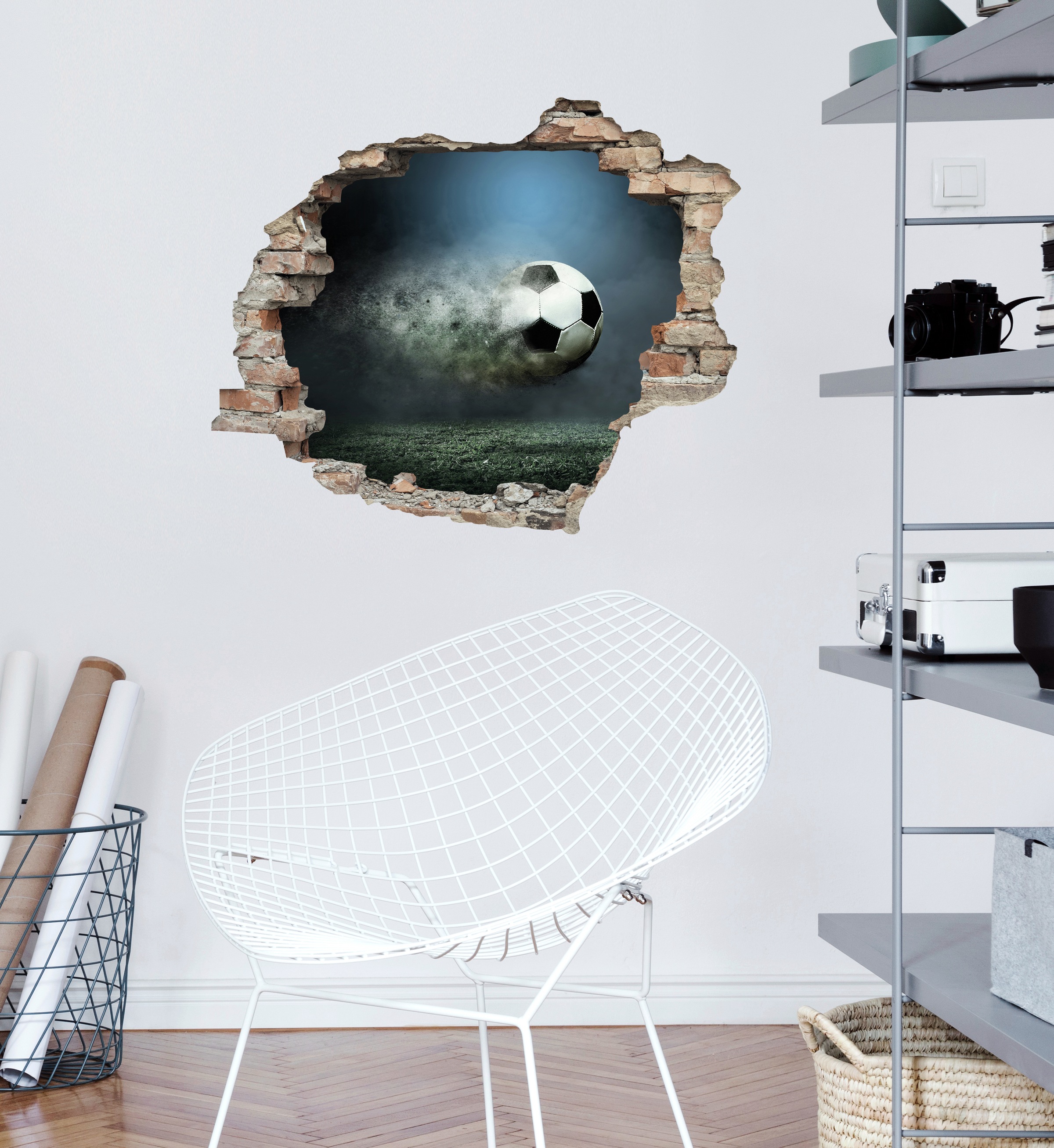 queence Wandtattoo »Fussball«, (1 St.), Wandsticker, Wandbild, selbstklebend, 3D, Wanddurchbruch