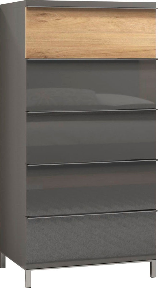 Image of GOODproduct Highboard "Onyx, hohe Kommode mit 5 Schubladen, UV Lackierung Hochglanz" FSC-zertifizierter Holzwerkstoff, Schubkastenkommode mit Soft-Close-Funktion, Masse (B/T/H) 60/45/123cm
