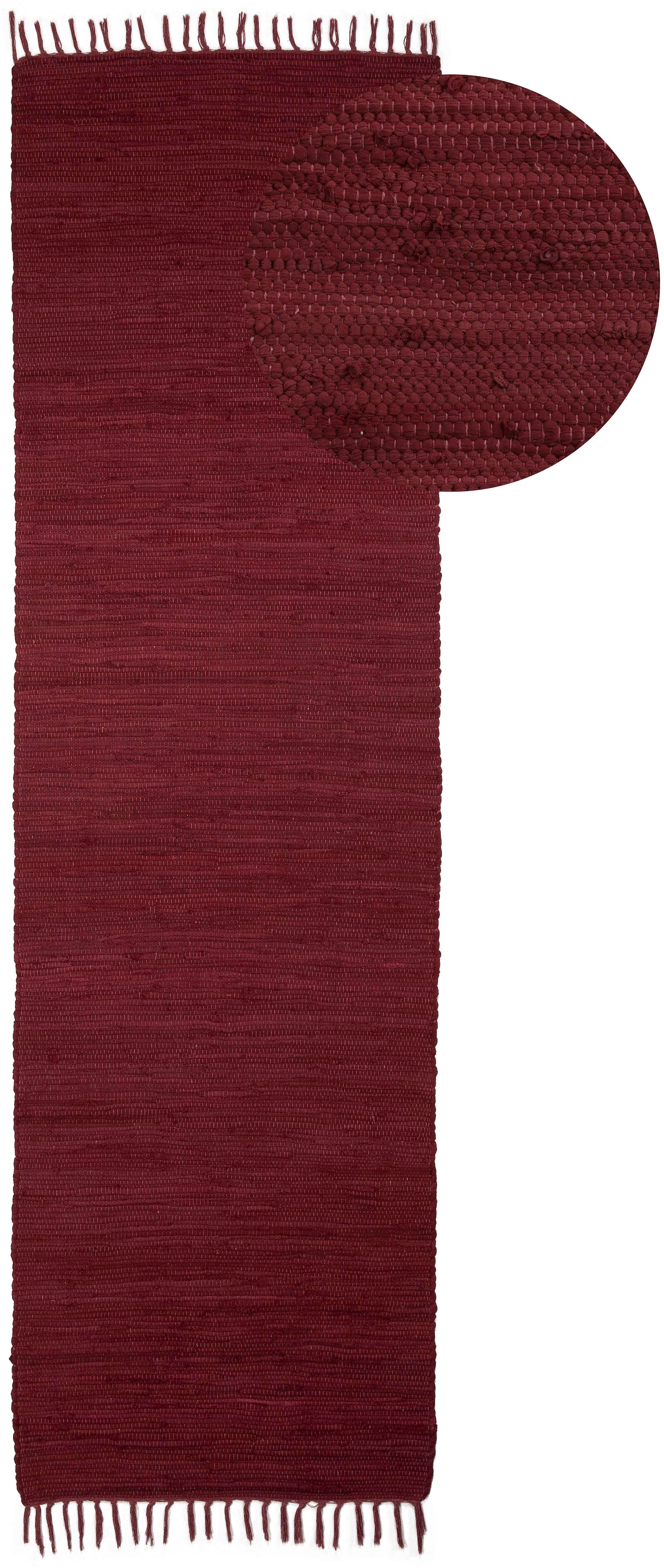 Image of carpetfine Teppich "Kelim Chindi uni, auch als Läufer" rechteckig 5 mm Höhe Wendeteppich, reine Baumwolle, handgewebt, Uni-Farben, mit Fransen