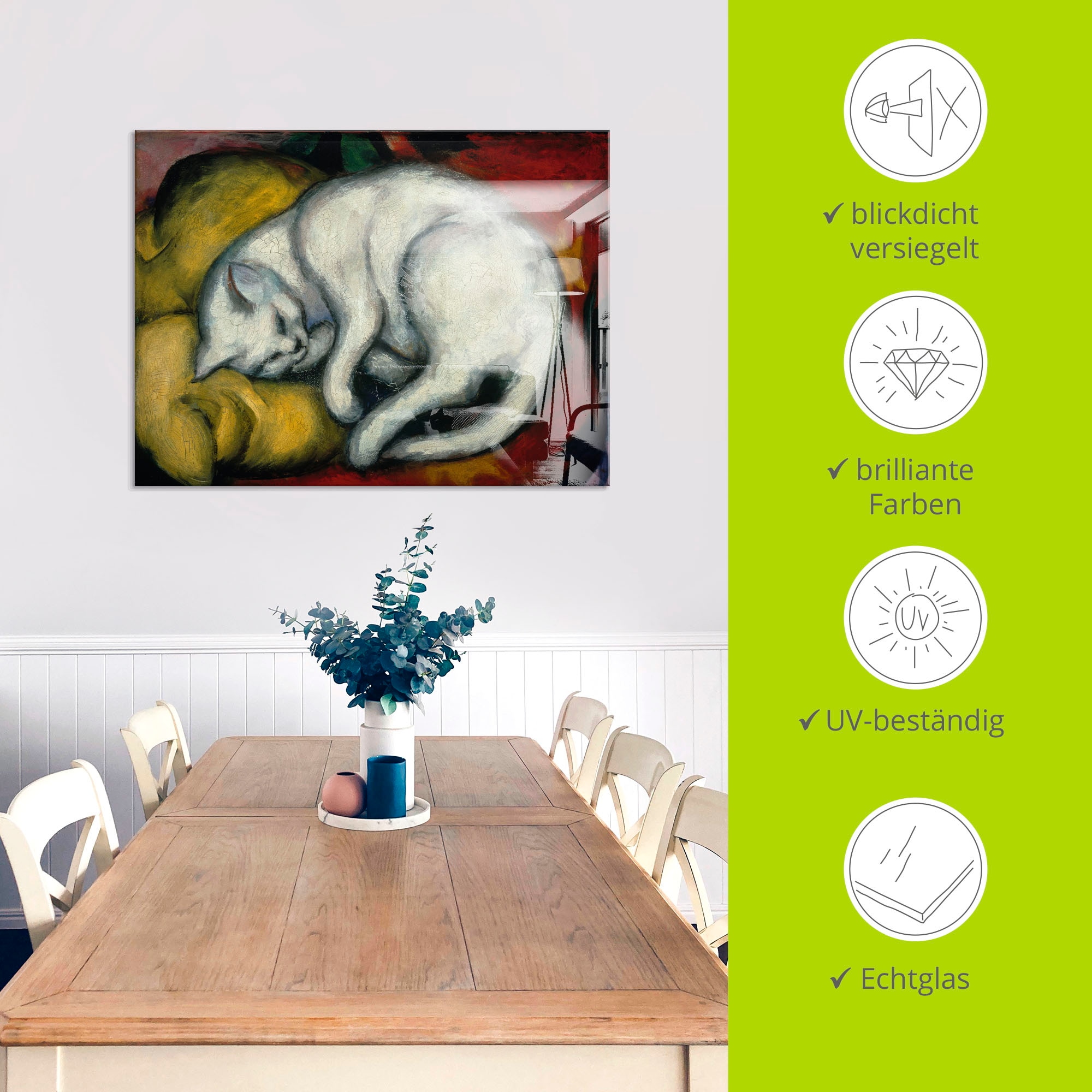 Artland Tableau en verre »Die weisse Katze. 1912« 1 cuis tlg. in verschiedenen Grössen