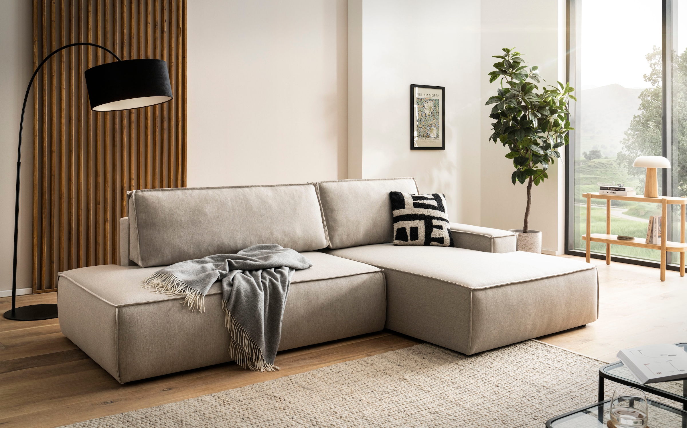 Home affaire Ecksofa »SHERWOOD,  Schlafsofa in L-Form offen (275cm), Cord, Leinenoptik« Schlaffunktion und Bettkasten, Kedernaht, hoher Sitz- & Liegekomfort,